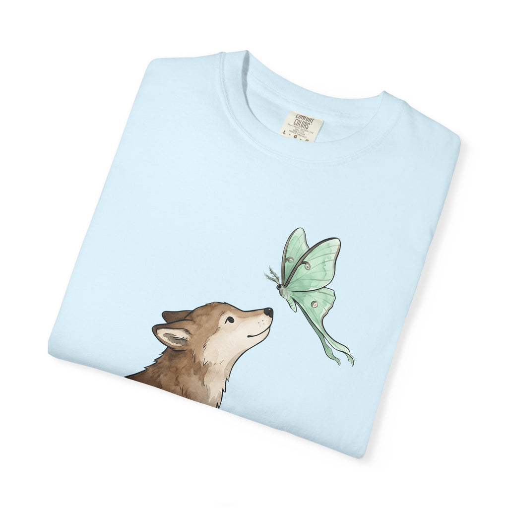 Wolf Butterfly Shirt Animals Wildlife Gift Women Pastel Tee Butterfly T-Shirt Animal Fan Soft Tshirt Wildlife Graphic Line Art Luna Moth