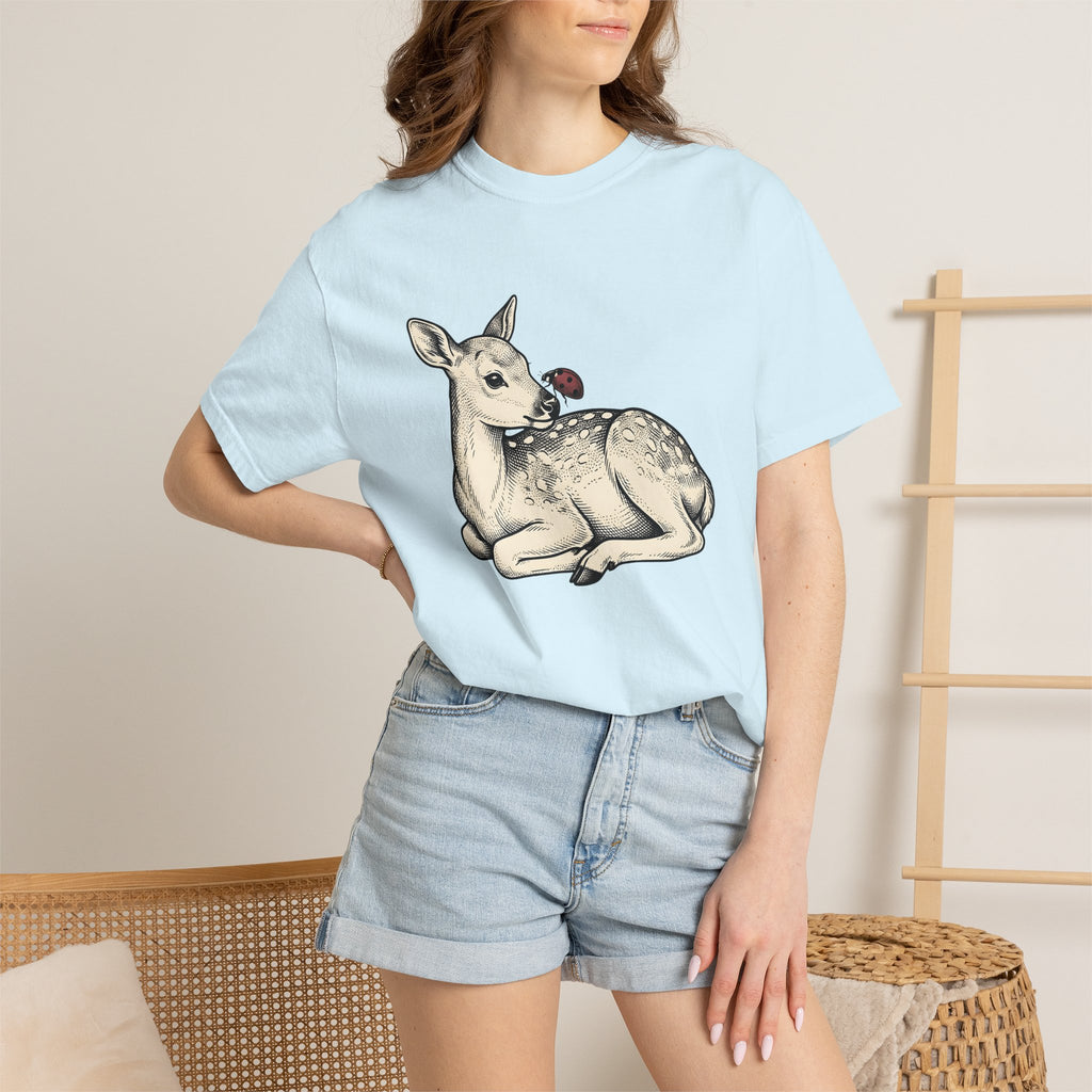 Fawn Graphic Shirt Animals Nature Gift Women Hand Drawn Tee Deer T-Shirt Wildlife Fan Illustrated Tshirt Environmental Graphic Vintage