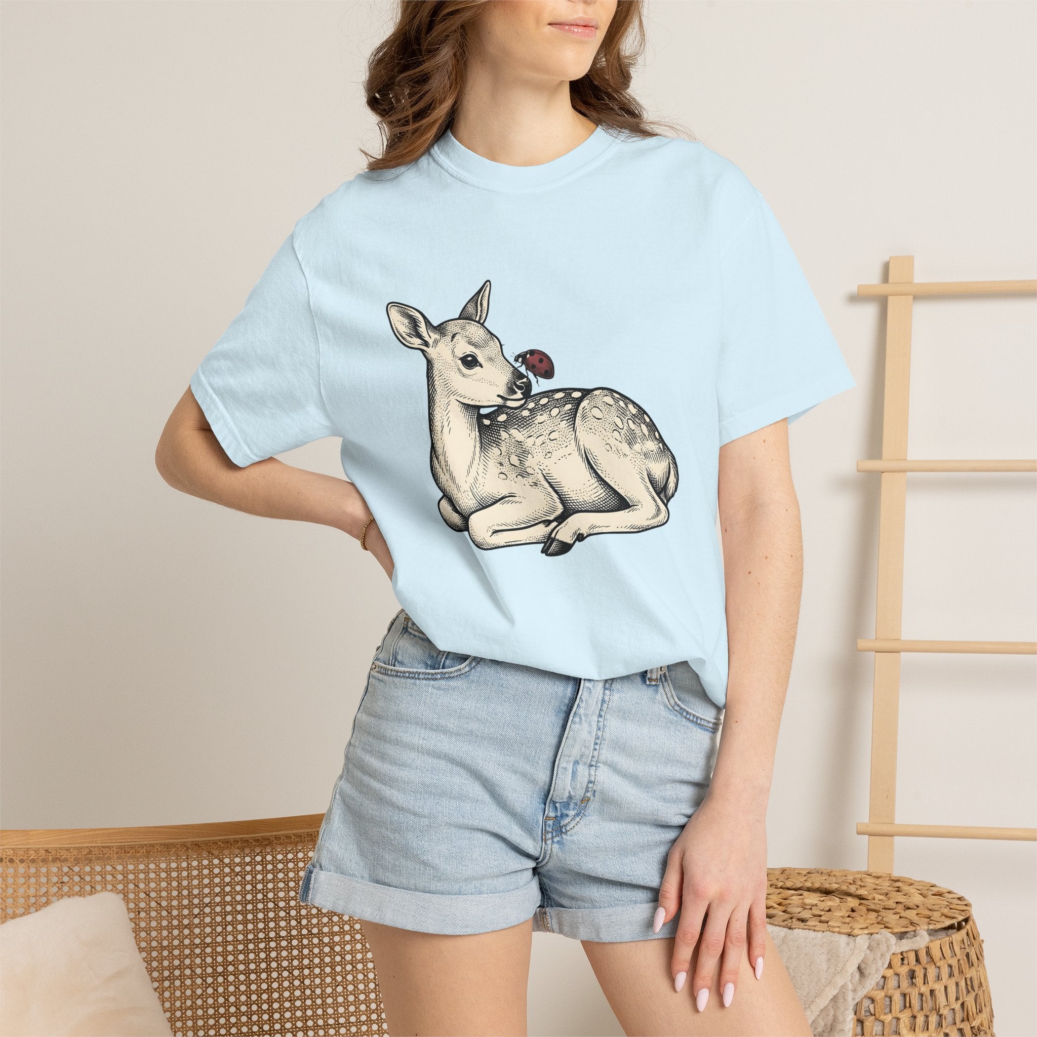Fawn Graphic Shirt Animals Nature Gift Women Hand Drawn Tee Deer T-Shirt Wildlife Fan Illustrated Tshirt Environmental Graphic Vintage
