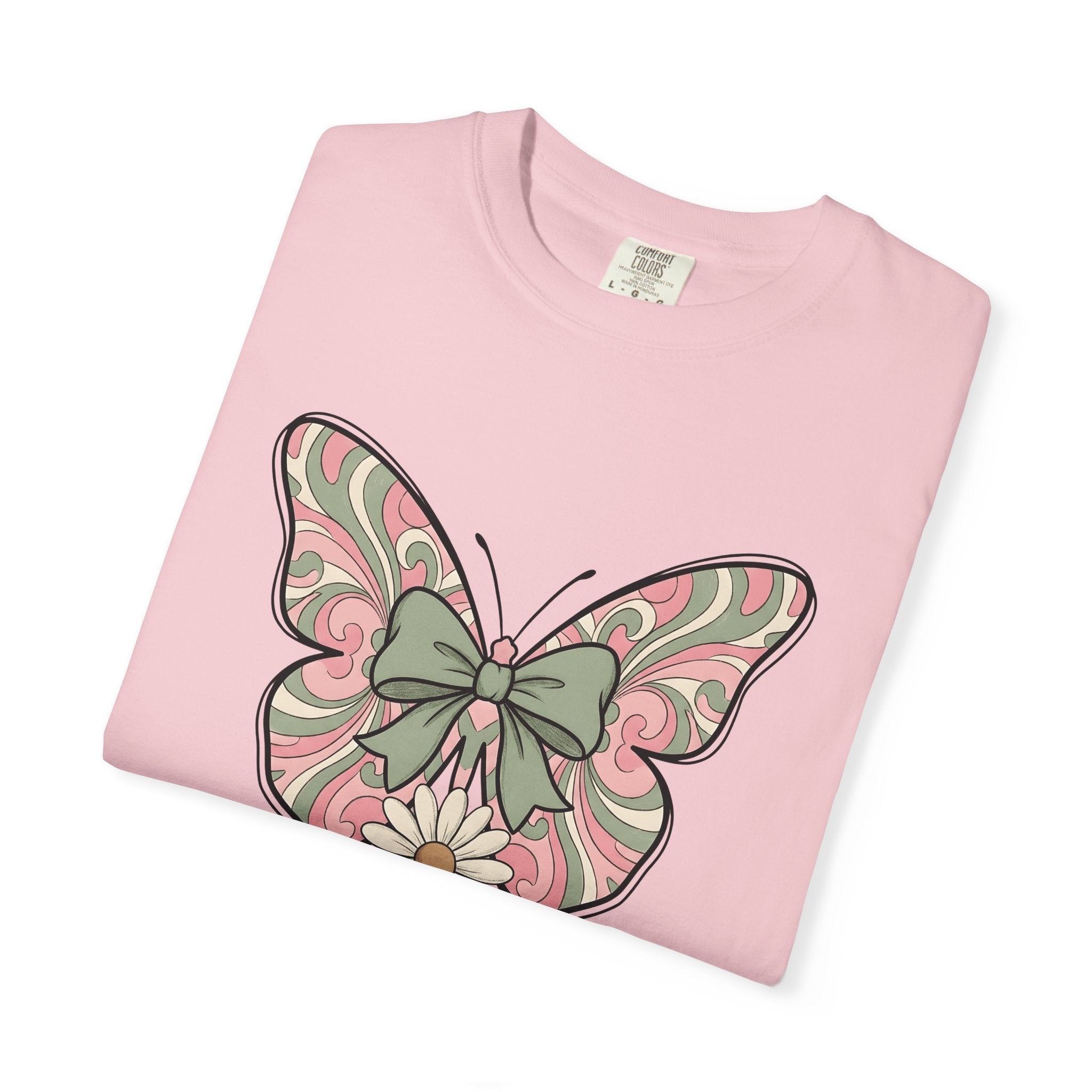 Butterfly Ribbon Shirt Easter Garden Gift Women Soft Colors Tee Bow T-Shirt Spring Fan Pastel Tshirt Yard Graphic Retro Flower Tshirt