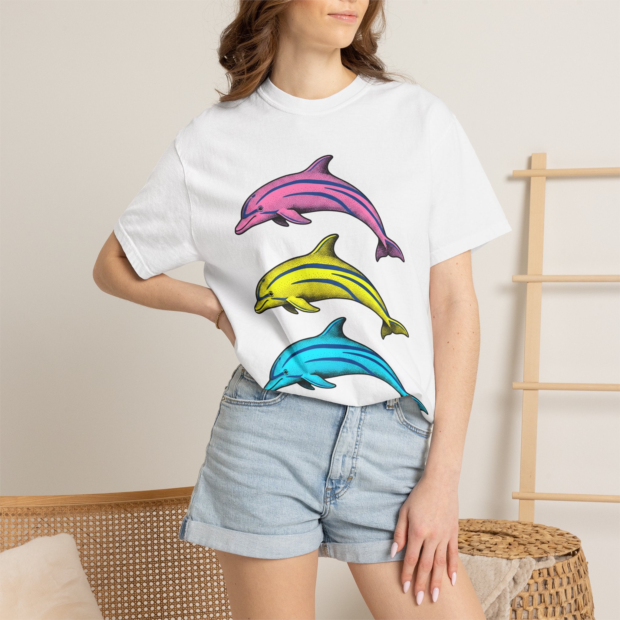 Colorful Dolphins Shirt Cottagecore Animal Gift Women Pop Art Tee Dolphin T-Shirt Home Decor Fan Orca Tshirt Wildlife Graphic Retro Ocean
