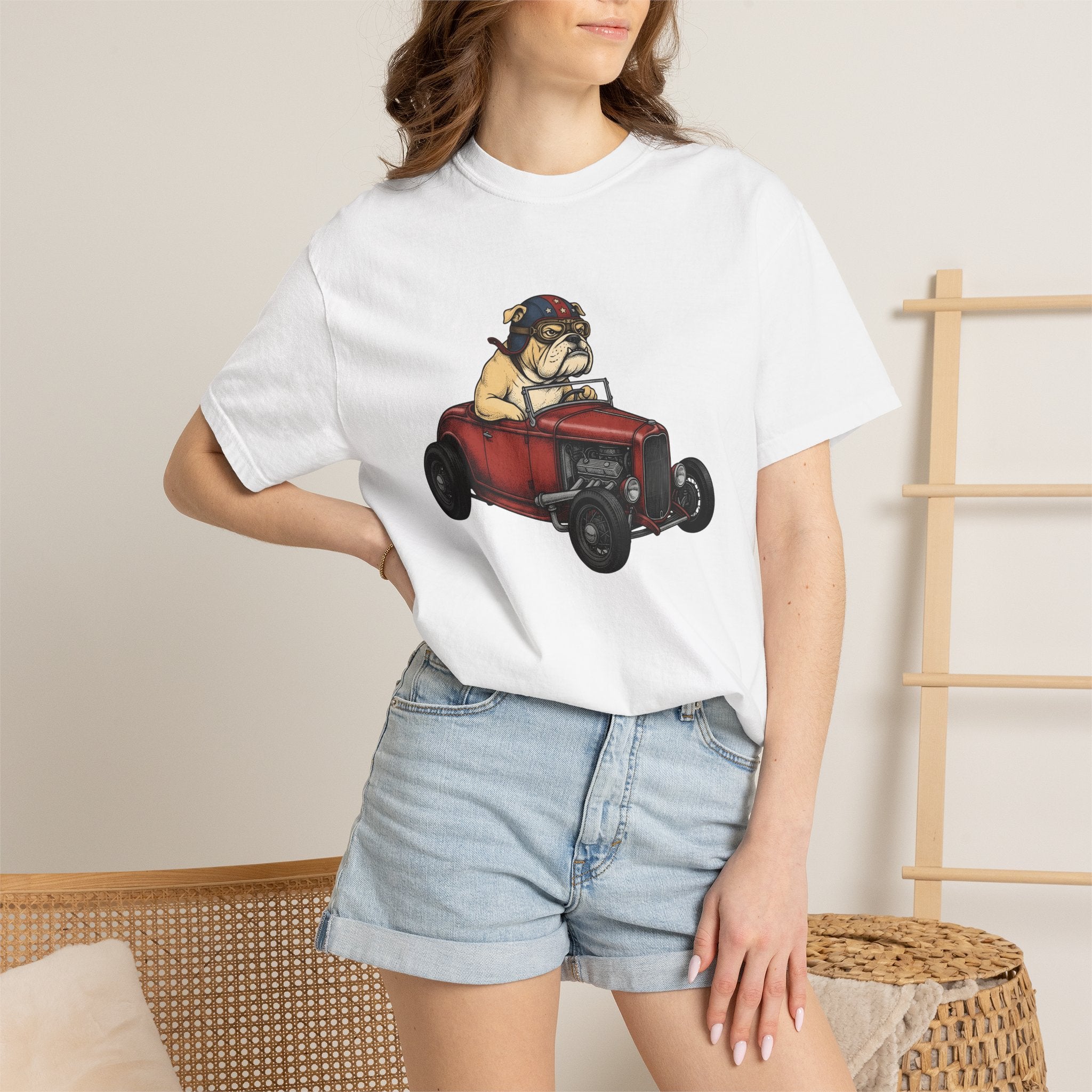 Bulldog Pickup Shirt America 4Th Of July Puppy Gift Women Cartoon Tee Bulldog T-Shirt Patriot Fan Caricature Tshirt Puppy Graphic Line Art