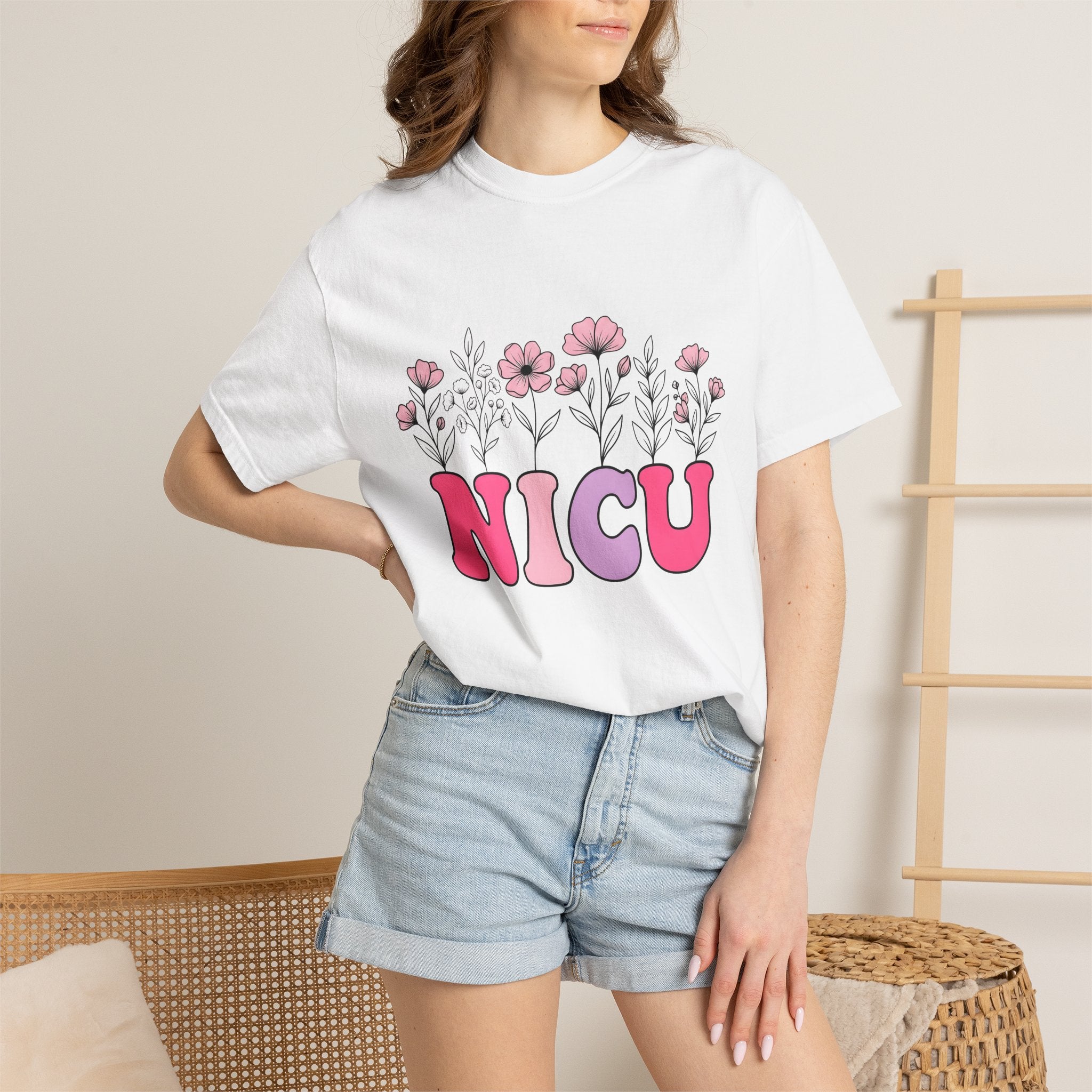 Floral Letters Shirt NICU Nurse Healthcare Gift Women Whimsical Tee Alphabet T-Shirt Nurse Practitioner Enthusiast Illustrative Tshirt