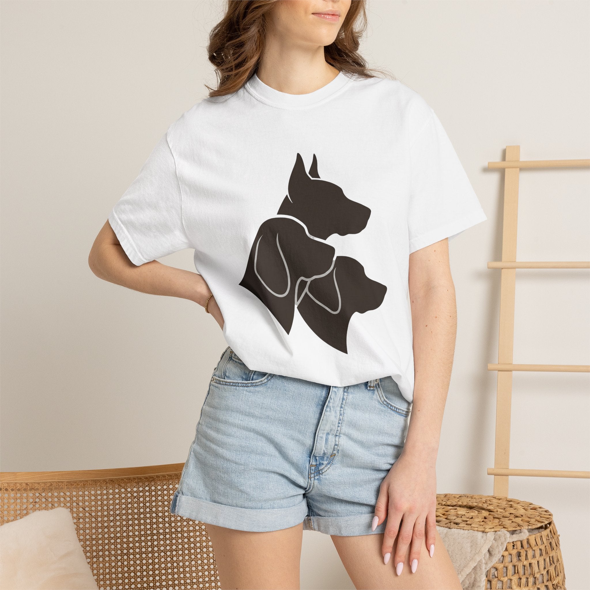 Puppy Silhouette Shirt Dog Creatures Gift Women Basic Tee Puppy T-Shirt Dog Fan Pup Tshirt Beast Graphic Modernistic Set Tshirt