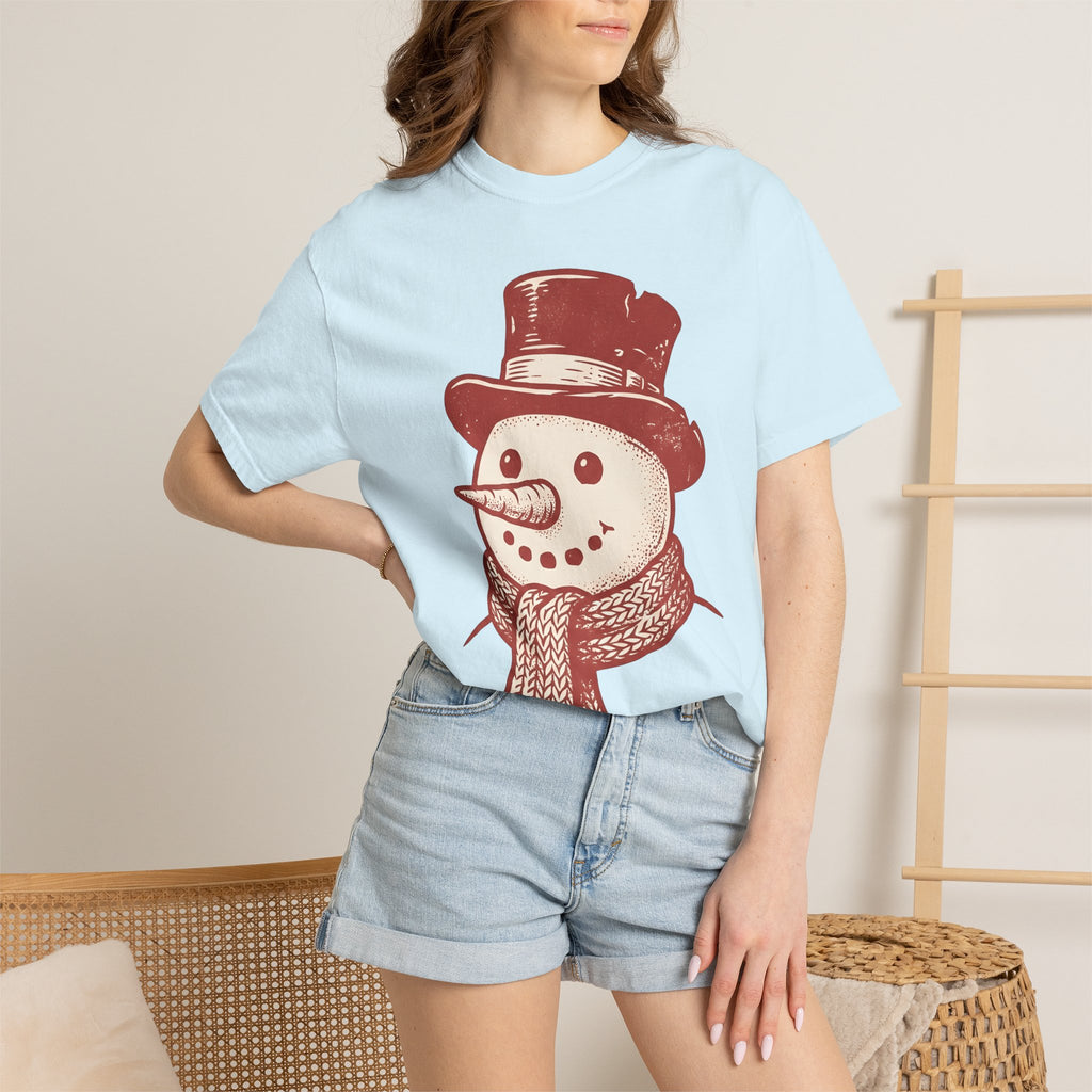 Snowman Illustration Shirt Christmas Holiday Gift Women Retro Tee Frosty T-Shirt Xmas Fan Vintage Tshirt Seasonal Graphic Sketch Neck Warmer