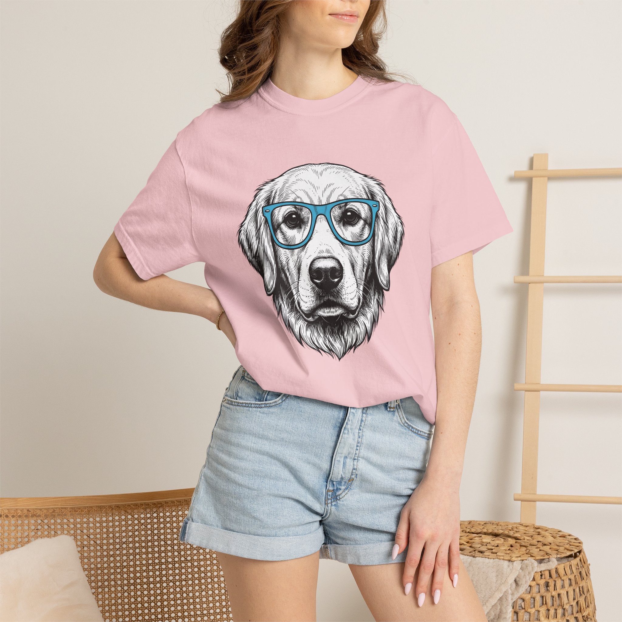 Golden Retriever Shirt Dog Pets Gift Women Hand Drawn Tee Retriever T-Shirt Dog Fan Puppy Tshirt Animal Graphic Vintage Glasses Tshirt