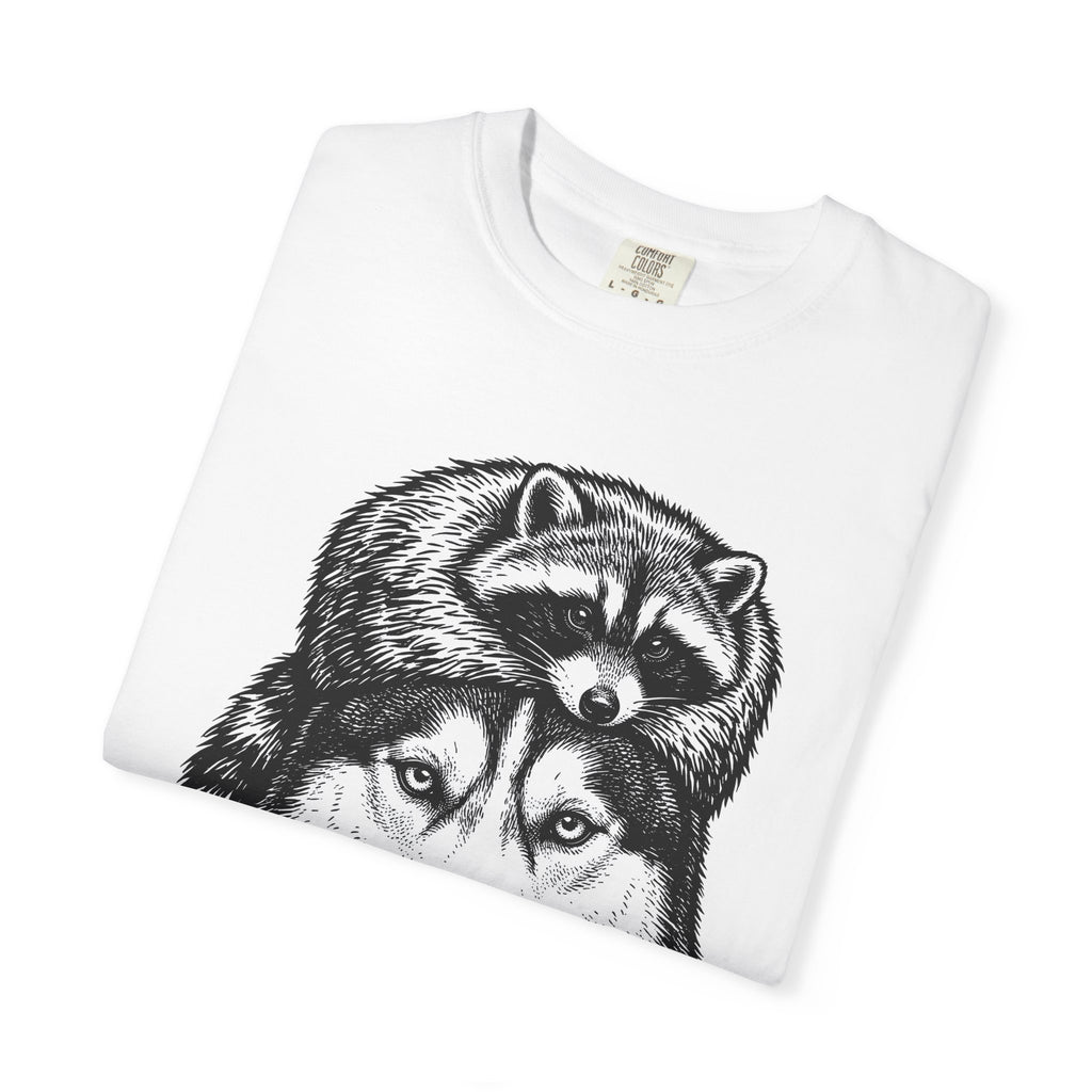 Husky Raccoon Shirt Dog Animals Gift Women Sketch Tee Raccoon Dog T-Shirt Dog Fan Wildlife Graphic Tshirt Retro Knot Tshirt
