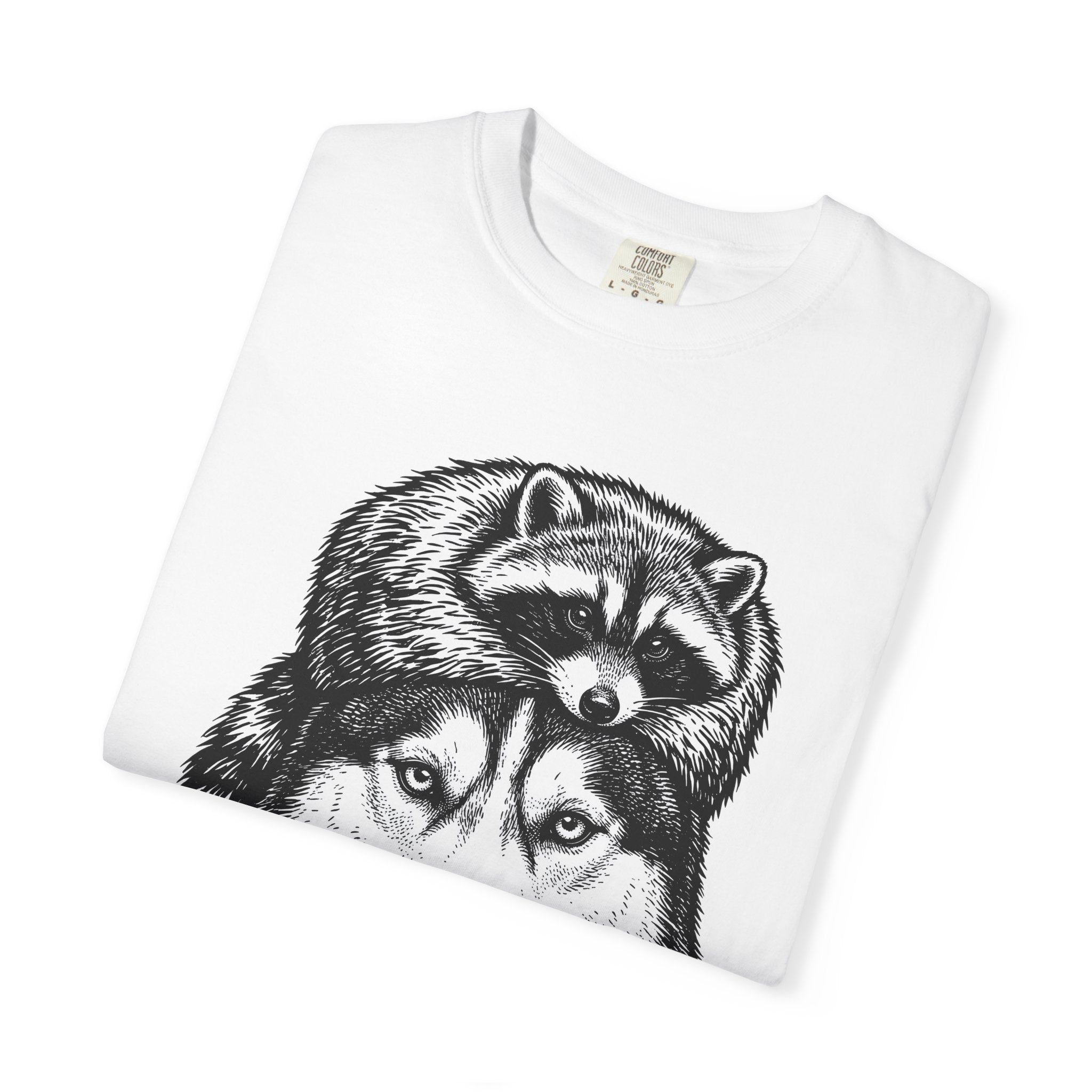 Husky Raccoon Shirt Dog Animals Gift Women Sketch Tee Raccoon Dog T-Shirt Dog Fan Wildlife Graphic Tshirt Retro Knot Tshirt