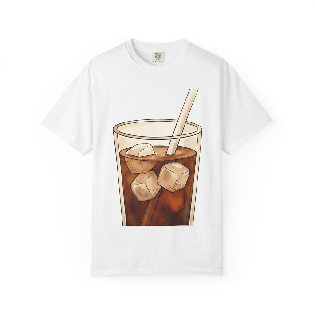 Iced Latte Shirt Coffee Refreshment Gift Women Cartoon Tee Cold Brew T-Shirt Coffee Fan Cartoony Tshirt Cooling Design Outline Ice Blocks