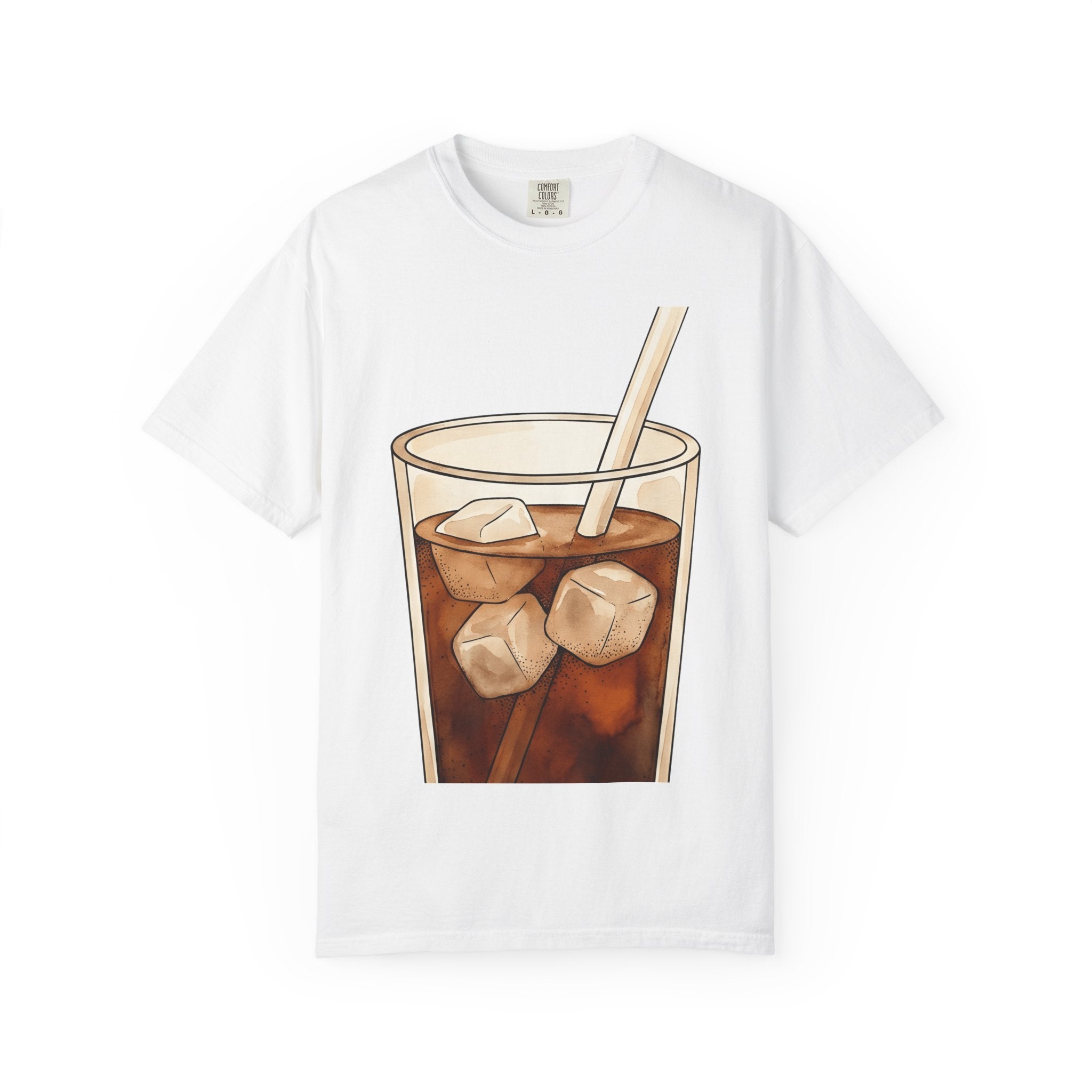Iced Latte Shirt Coffee Refreshment Gift Women Cartoon Tee Cold Brew T-Shirt Coffee Fan Cartoony Tshirt Cooling Design Outline Ice Blocks
