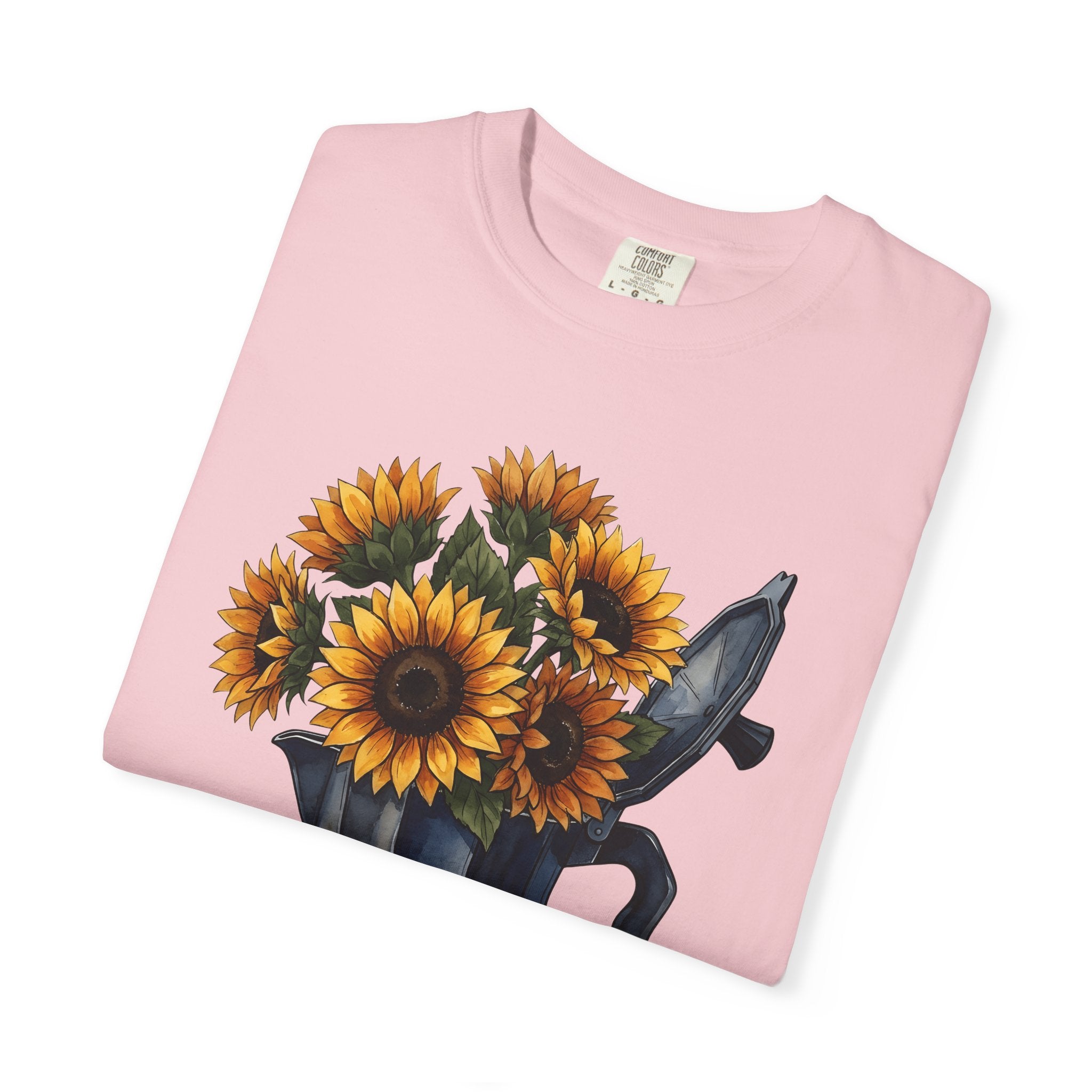 Coffee Pot Sunflowers Shirt Coffee Bouquet Gift Women Brush Stroke Tee Sunflower Pot T-Shirt Coffee Fan Painted Tshirt Floral Graphic