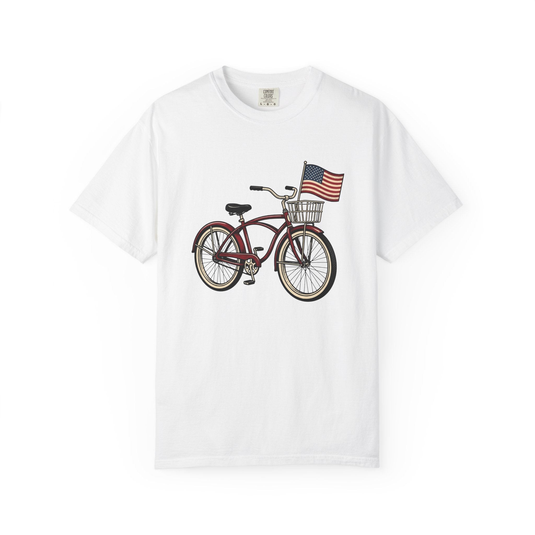 Bike Illustration Shirt 4th Of July America Gift Women Old School Tee Bicycle T-Shirt Independence Day Fan Vintage Tshirt Patriotic Graphic