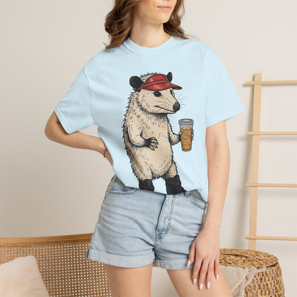 Opossum Skate Wheels Shirt Funny Pets Gift Women Cartoon Tee Skateboard Wheels T-Shirt Humor Fan Comic Tshirt Animal Graphic Line Art Iced