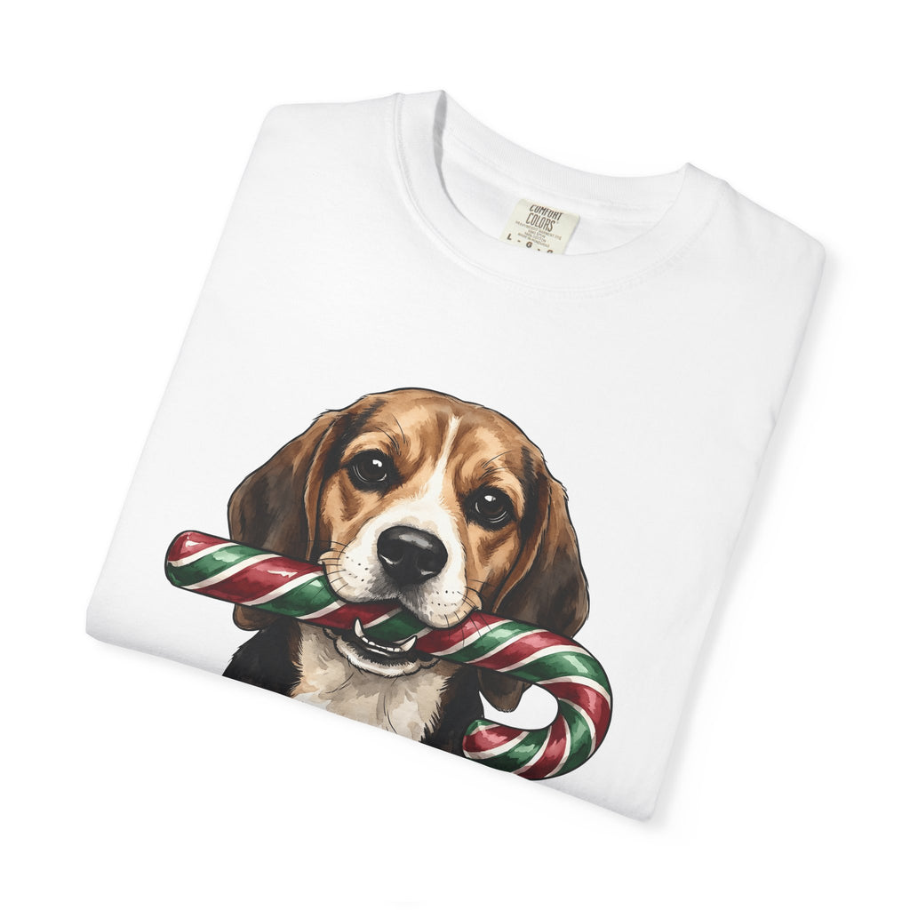 Beagle Dog Shirt Dog Christmas Gift Women Watercolor Tee Hound T-Shirt Dog Fan Watercolour Tshirt Winter Graphic Hand Drawn Candy Cane