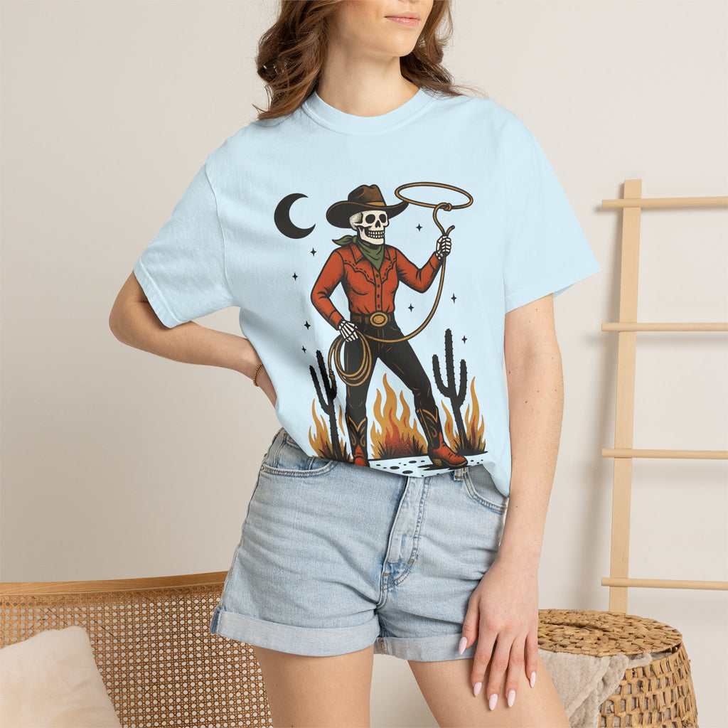 Skeleton Cowboy Shirt Halloween Cowboy Gift Women Vintage Tee Skeleton T-Shirt Horror Fan Retro Tshirt Cowboy Graphic Western Cactus Tshirt