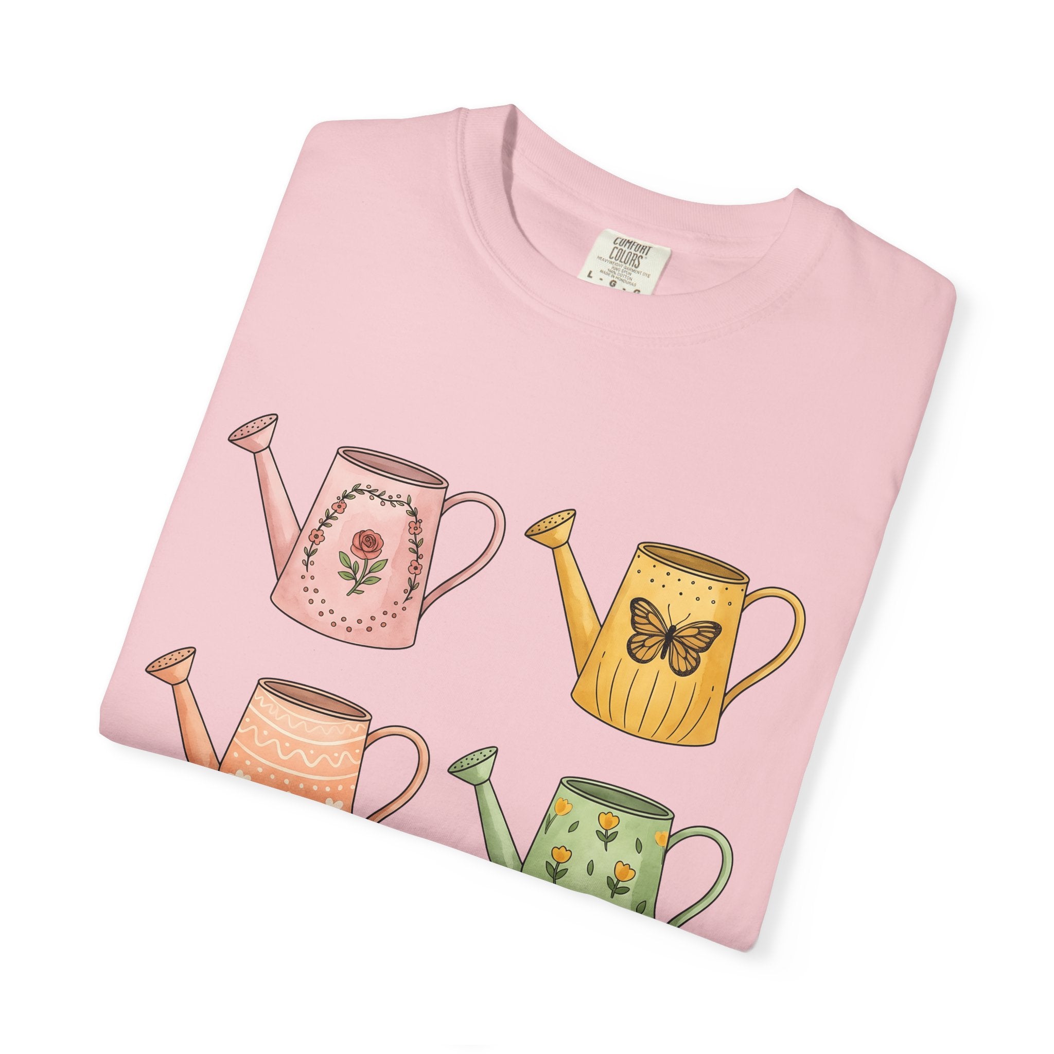 Flower Watering Cans Shirt Easter Plants Gift Women Cartoon Tee Watering Can T-Shirt Spring Fan Watercolor Tshirt Botanical Graphic Sketch