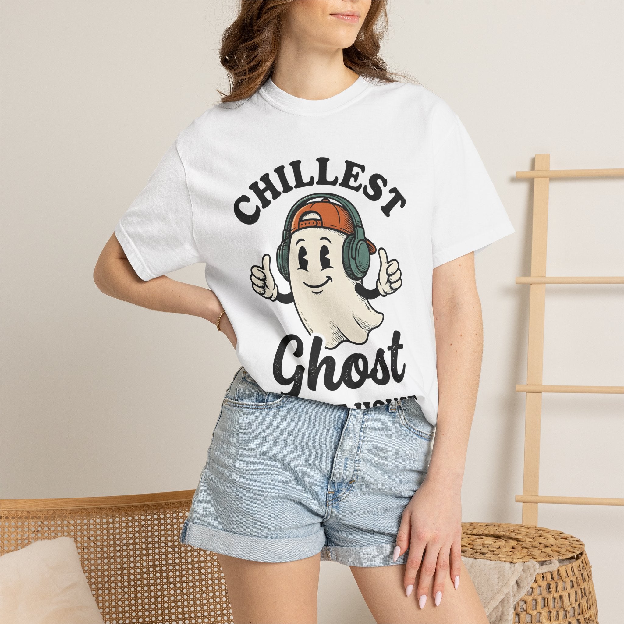 Ghost Clipart Shirt Halloween Joke Gift Women Retro Tee Specter T-Shirt Horror Fan Ghostly Tshirt Prank Graphic Hand Drawn Headset Tshirt