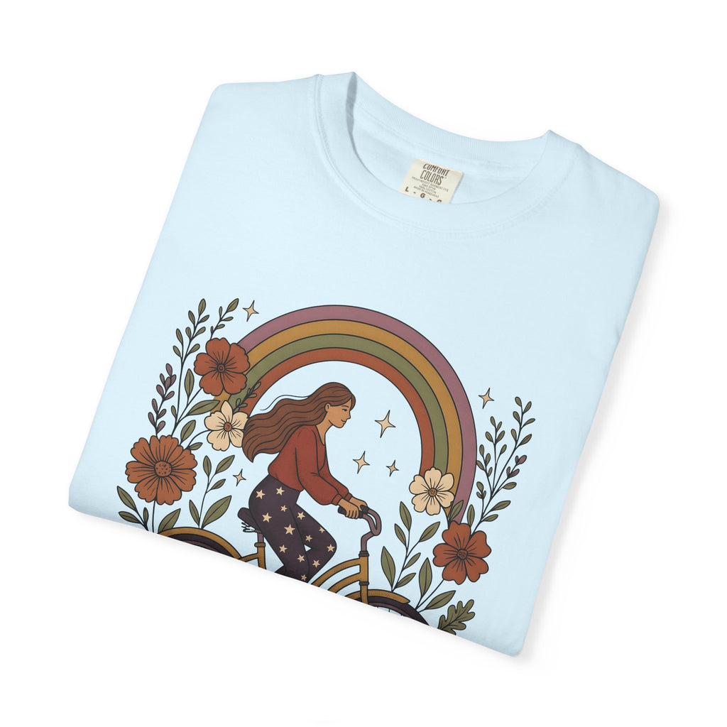 Woman Bicycle Shirt Cycling Floral Gift Women Boho Tee Bike T-Shirt Cyclist Enthusiast Bohemian Tshirt Floral Graphic Retro Rainbow Tshirt