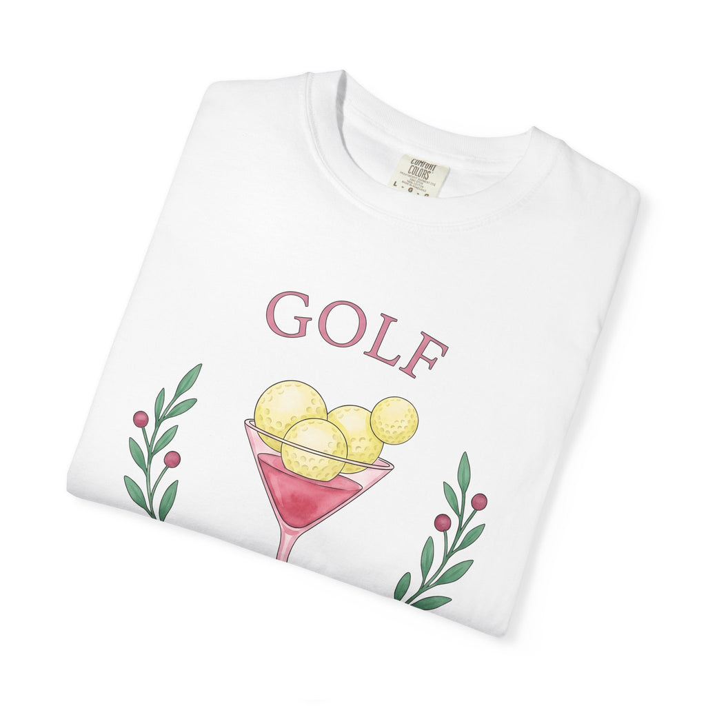 Golf Drink Shirt Golf Joke Gift Women Hand Painted Tee Cocktail T-Shirt Golfer Fan Painted Tshirt Humor Graphic Simple Flower Tshirt