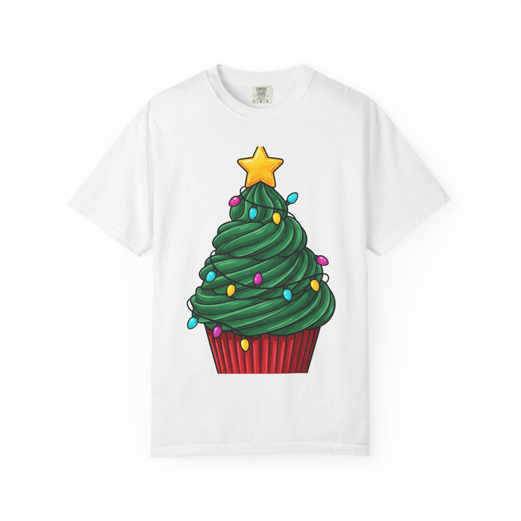 Holiday Cupcake Shirt Desserts Celebration Gift Women Comic Tee Cupcake T-Shirt Pastry Fan Cartoon Tshirt Party Graphic Playful Fairy Lights