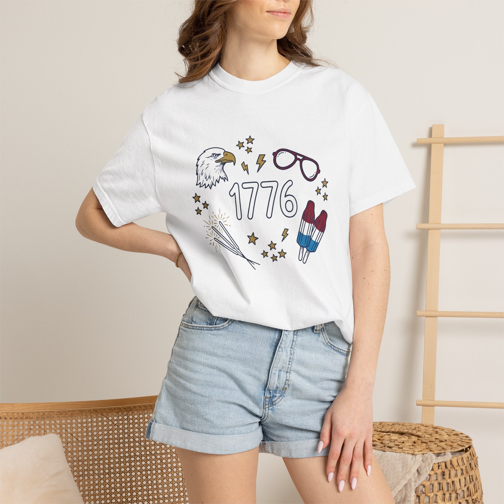 Bald Eagle Shirt America 4Th Of July Patriotic Gift Women Doodle Tee Eagle T-Shirt American Fan Eagle Tshirt Star Graphic Vintage Popsicle