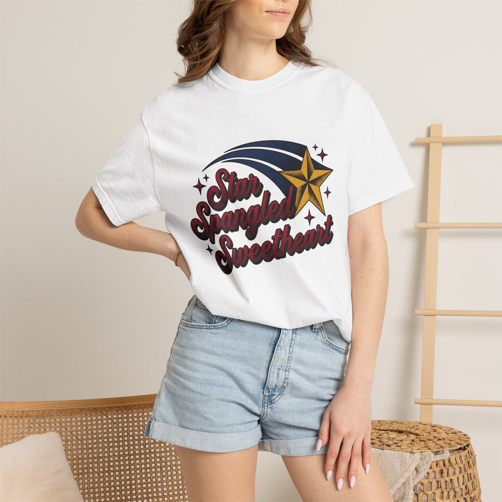 Shooting Star Shirt 4th Of July Flag Gift Women Graphic Tee Meteor T-Shirt Independence Fan Illustrated Design Patriotic Graphic Vintage