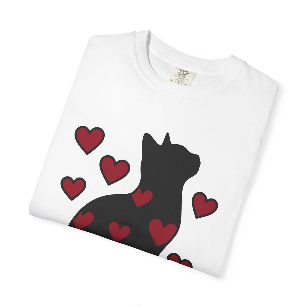 Black Pussycat Shirt Cat Affection Gift Women Understated Tee Cat T-Shirt Feline Fan Kitty Tshirt Love Graphic Trendy Heart Icons Tshirt