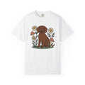 Tan Dog Shirt Dog Botanicals Gift Women Animated Tee Canine T-Shirt Dog Fan Cartoon Tshirt Floral Graphic Clean Garden Flowers Tshirt