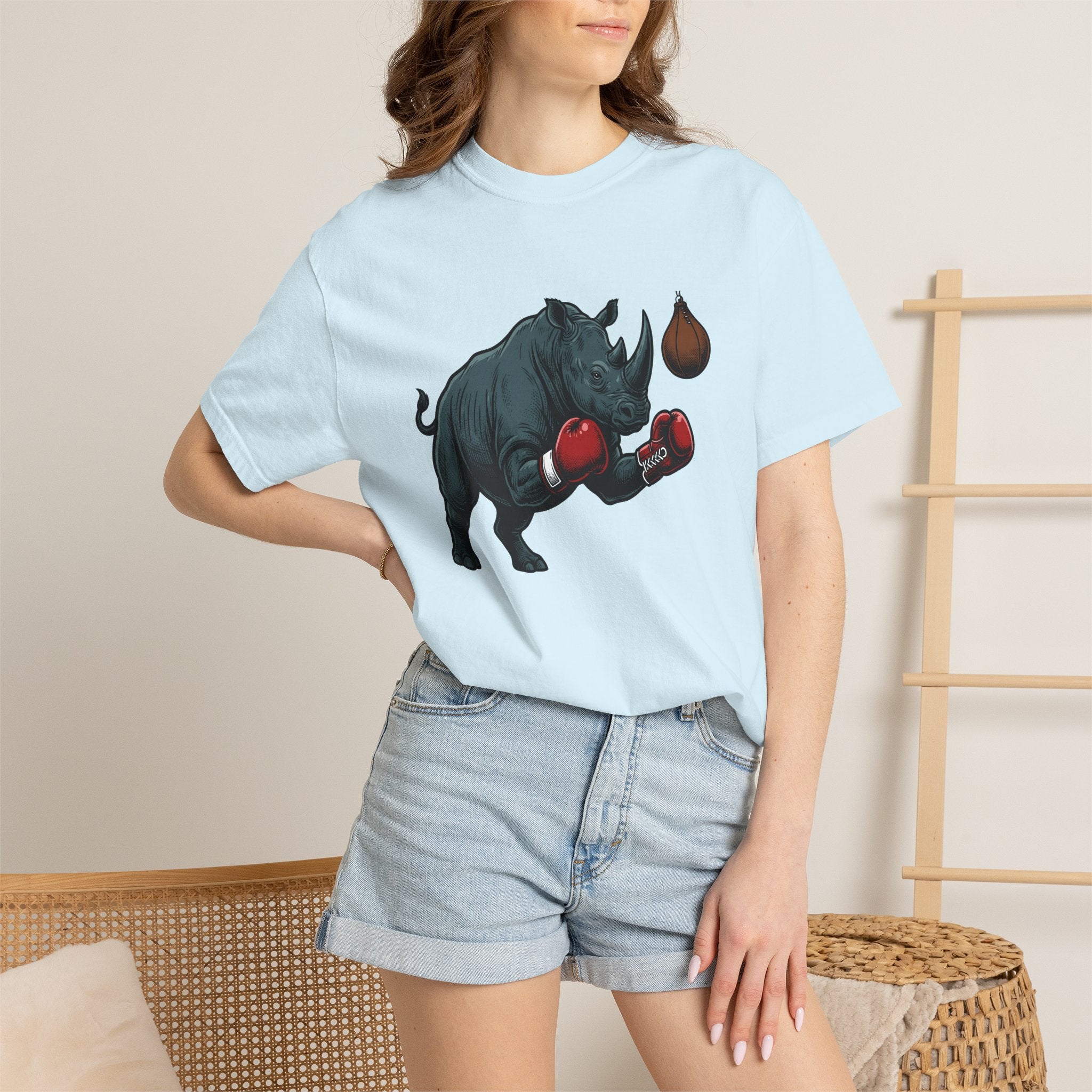 Rhino Fighter Shirt Sports Fauna Gift Women Distressed Tee Rhinoceros T-Shirt Athlete Fan Rhinoceros Graphic Line Art Punching Bag Tshirt