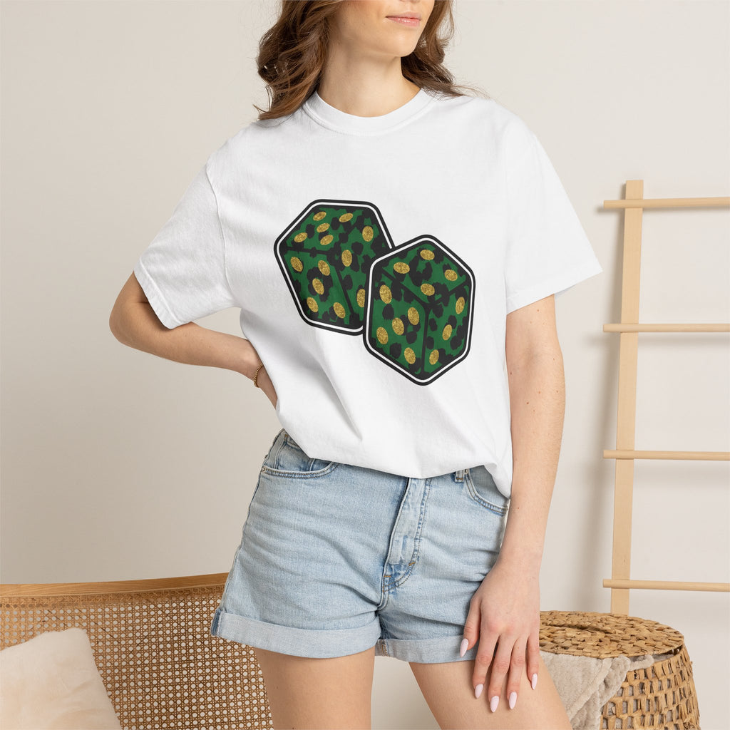 Lucky Dice Shirt St Patrick's Day Odds Gift Women Line Art Tee Dice T-Shirt Luck Fan Doodle Tshirt Probability Graphic Sketch Shiny Coins