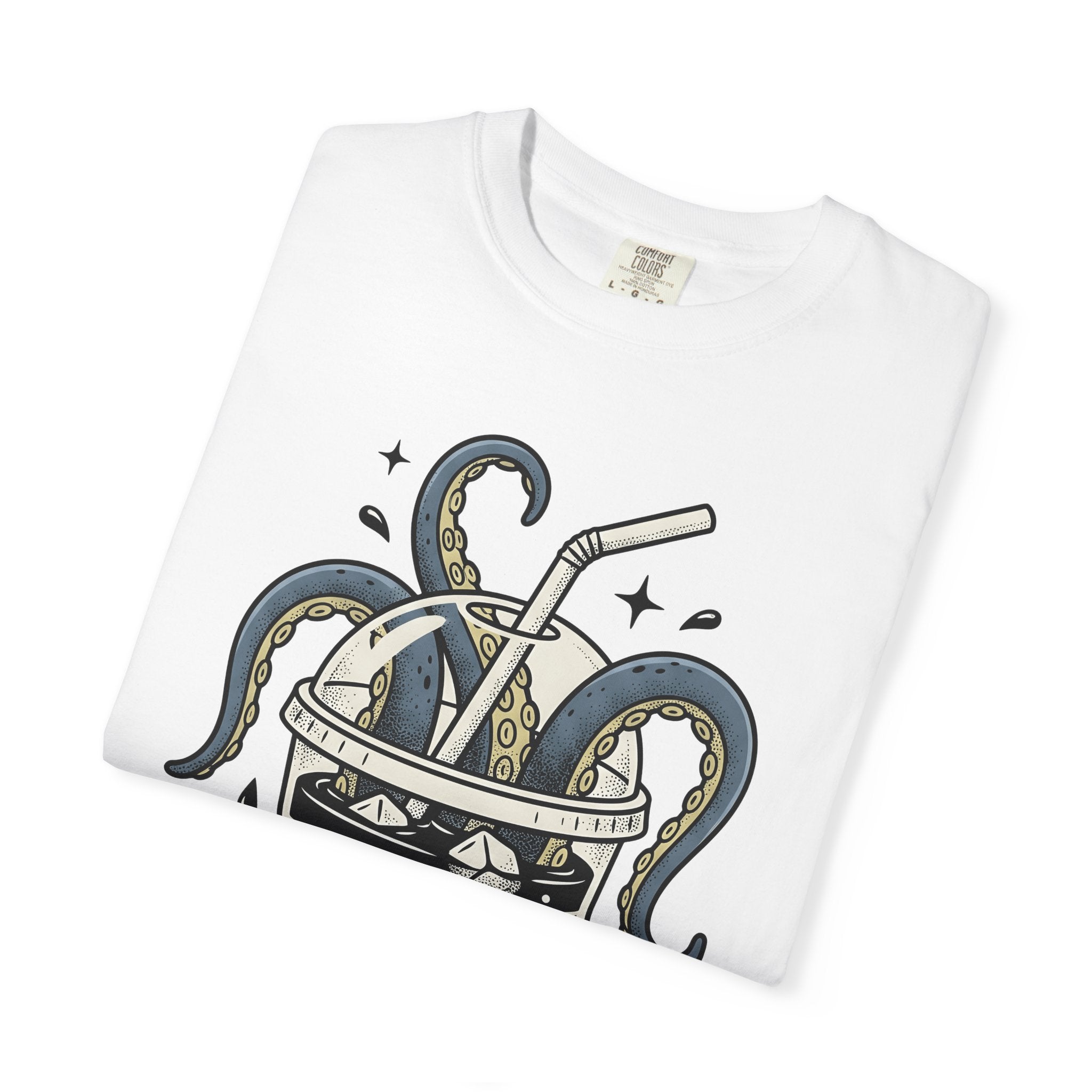 Octopus Cup Shirt Coffee Saltwater Gift Women Cartoon Tee Mug T-Shirt Coffee Fan Cartoon Tshirt Marine Graphic Hand Drawn Ice Cubes Tshirt