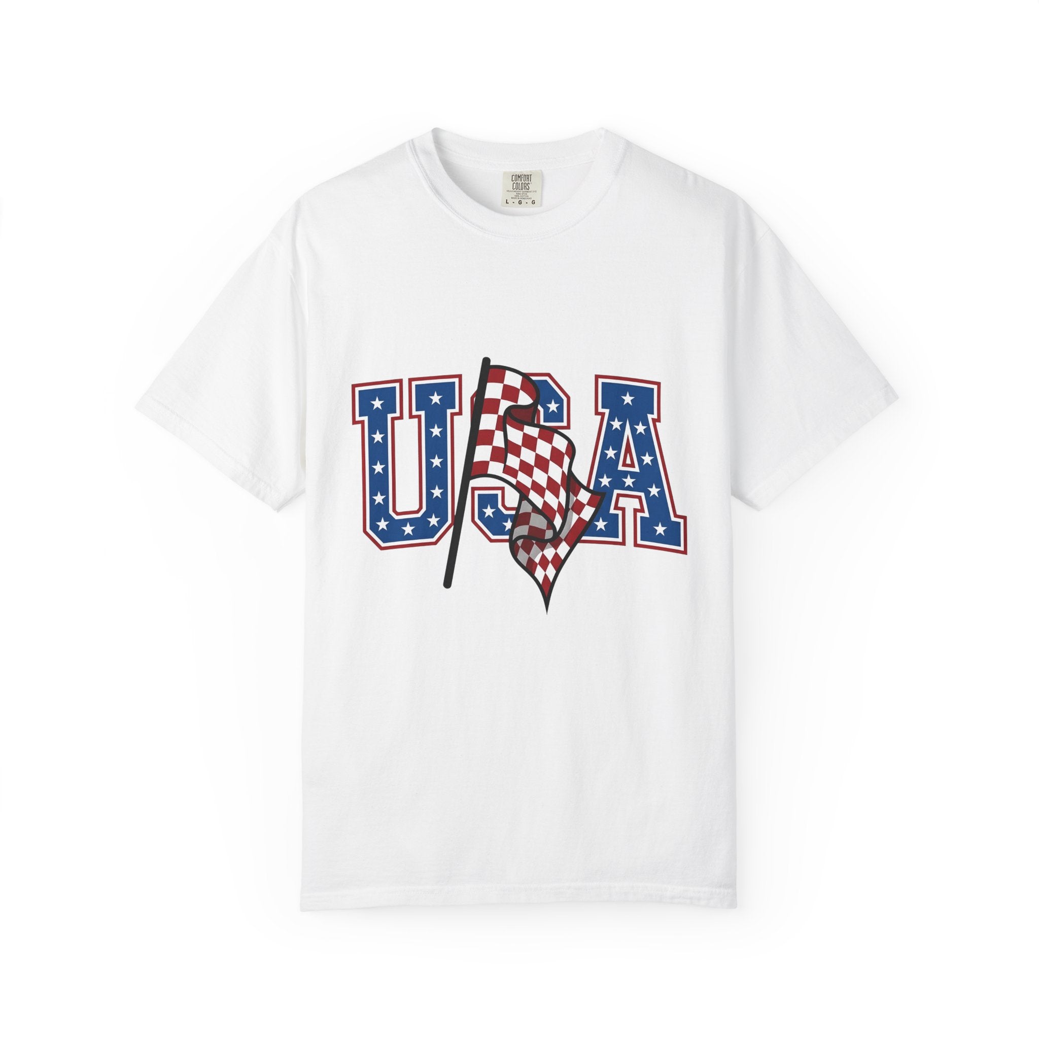 Checkered Banner Shirt America Cars Gift Women Classic Americana Tee Bunting T-Shirt American Enthusiast Vintage Tshirt Automotive Graphic