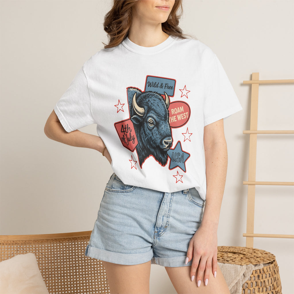 Bison Graphic Shirt 4th Of July Patriotic Gift Women Vintage Tee Buffalo T-Shirt Independence Fan American Tshirt National Graphic Retro