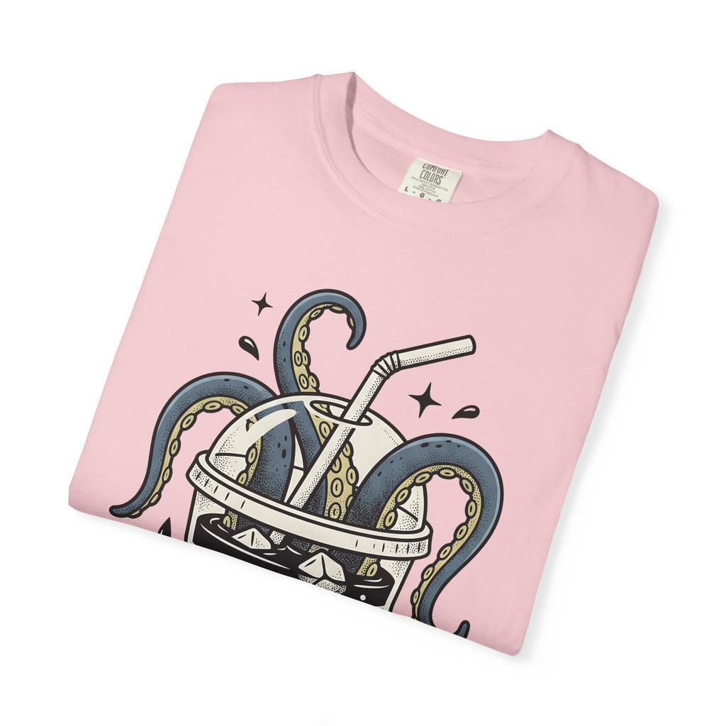 Octopus Cup Shirt Coffee Saltwater Gift Women Cartoon Tee Mug T-Shirt Coffee Fan Cartoon Tshirt Marine Graphic Hand Drawn Ice Cubes Tshirt