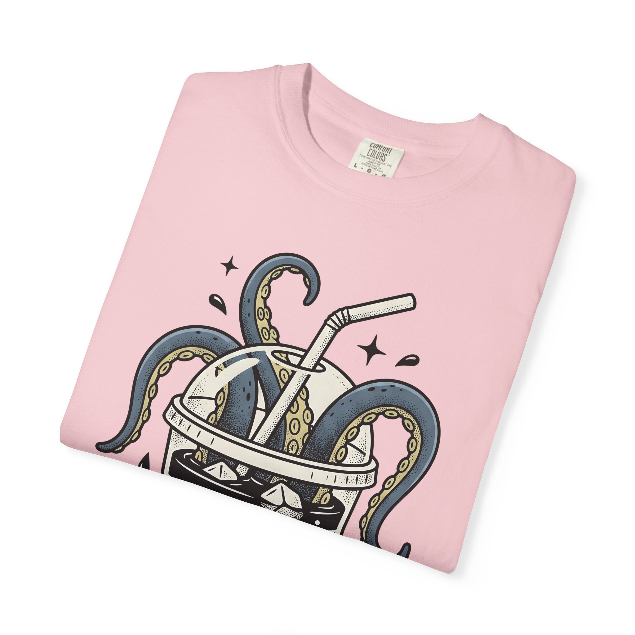 Octopus Cup Shirt Coffee Saltwater Gift Women Cartoon Tee Mug T-Shirt Coffee Fan Cartoon Tshirt Marine Graphic Hand Drawn Ice Cubes Tshirt