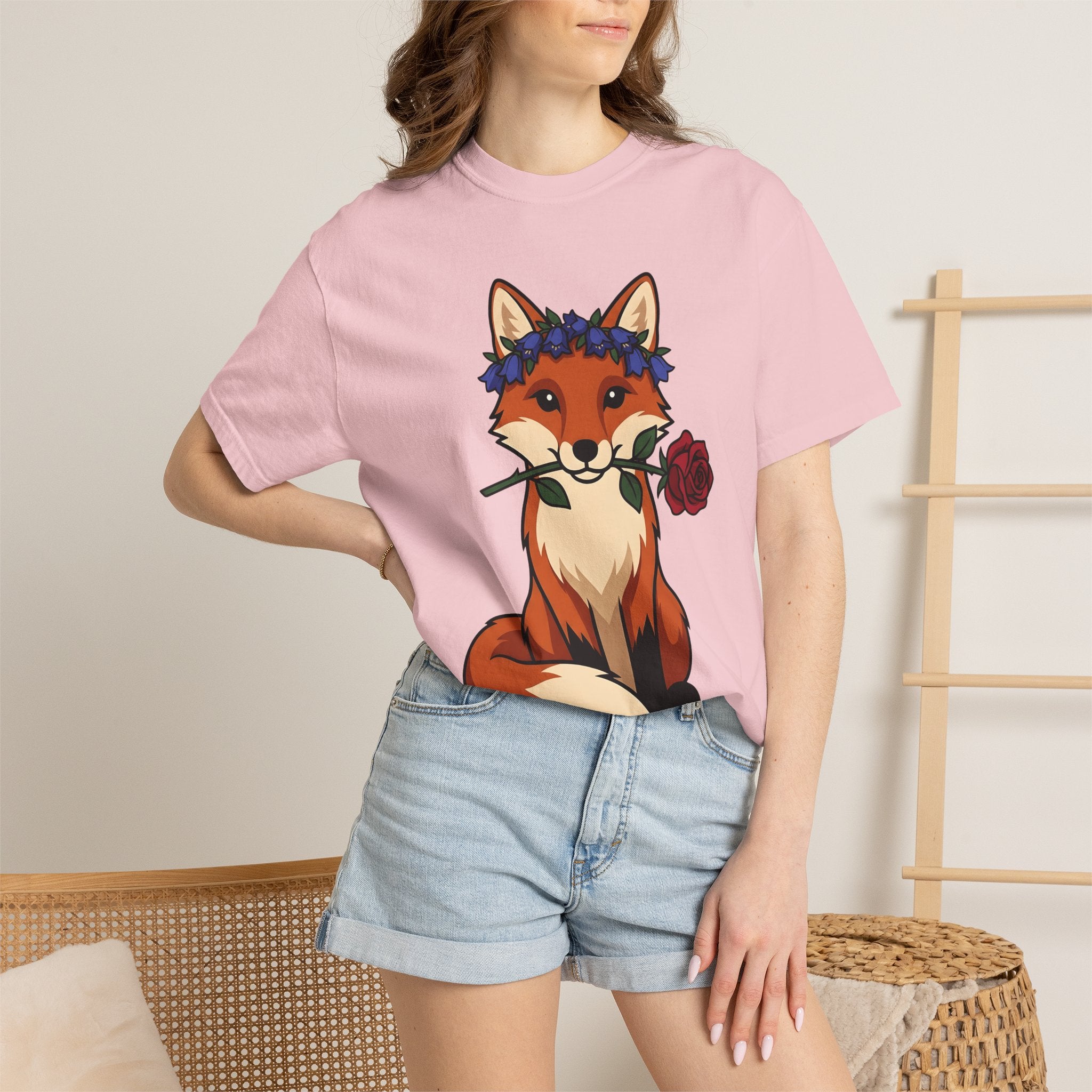Fox Floral Wreath Shirt Animals & Flowers Forest Gift Women Adorable Tee Fox T-Shirt Wildlife Fan Cute Tshirt Woods Graphic Animation