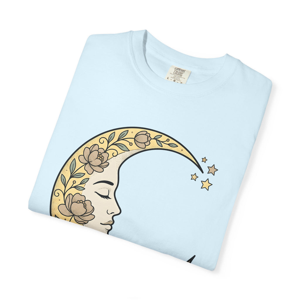 Moon Visage Shirt Floral Zodiac Gift Women Tribal Tee Lunar T-Shirt Flower Fan Primitive Tshirt Astrology Graphic Antique Petals Tshirt