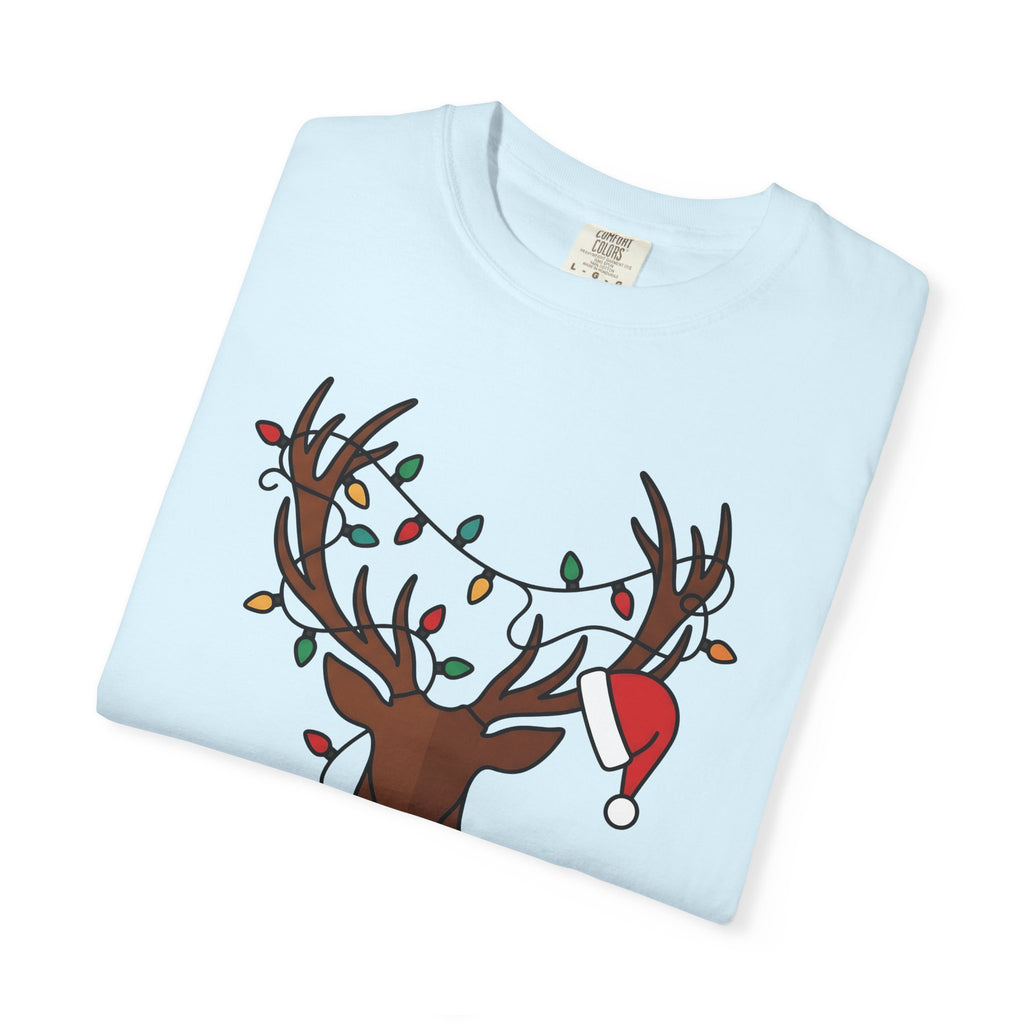 Stag Face Shirt Animals Holiday Gift Women Doodle Tee Deer T-Shirt Wildlife Fan Antler Tshirt Christmas Graphic Sleek String Lights Tshirt