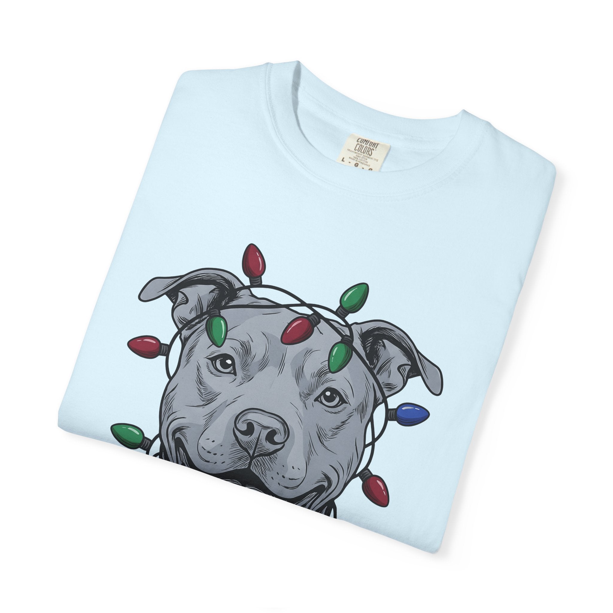 Pitbull Canine Shirt Dog Winter Gift Women Line Art Tee Pibble T-Shirt Dog Fan Illustrated Graphic Tshirt Hand Drawn String Lights Tshirt