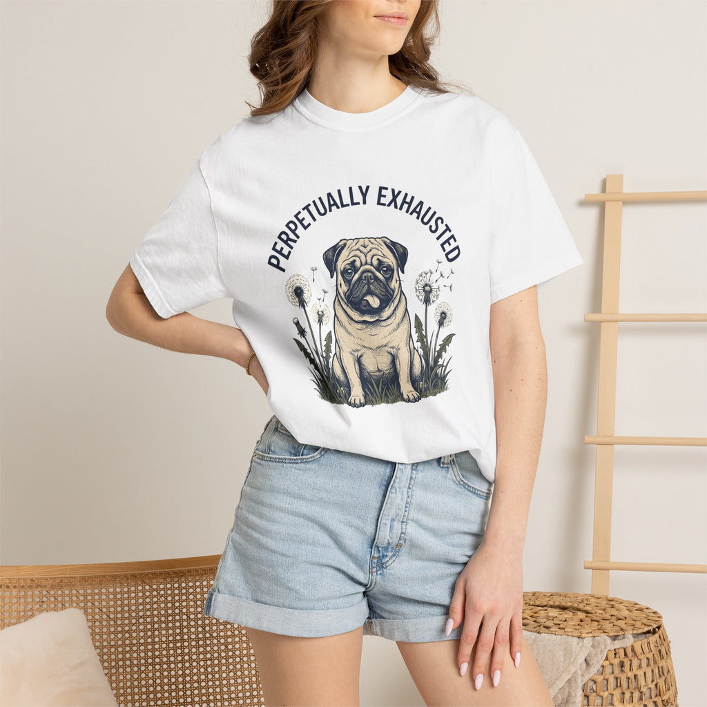 Pug Dog Shirt Dog Humor Gift Women Hand Drawn Tee Puggle T-Shirt Dog Fan Illustrated Graphic Tshirt Vintage Dandelions Tshirt