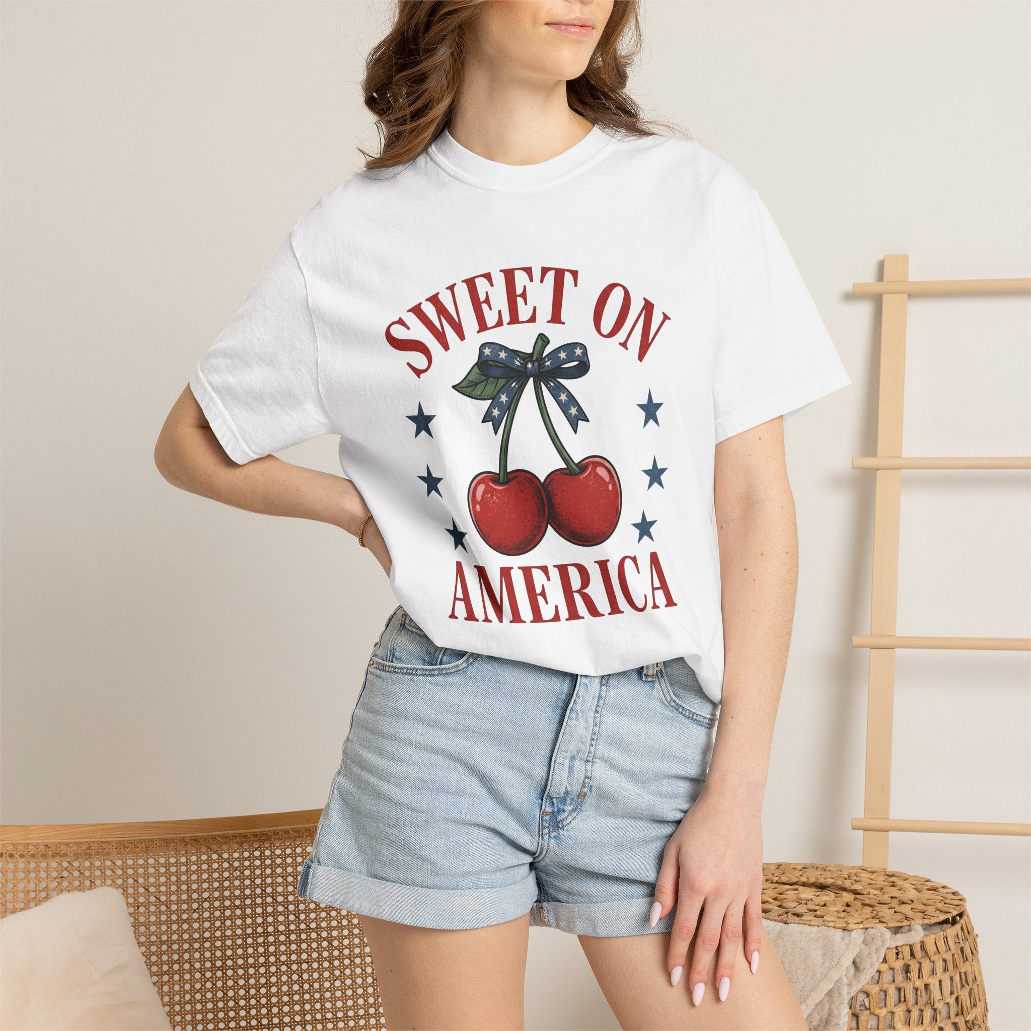 Cherry Pair Shirt America Fruit Gift Women Vintage Tee Cherries T-Shirt American Fan Vintage Tshirt Fruit Graphic Retro Patriotic Bow Tshirt