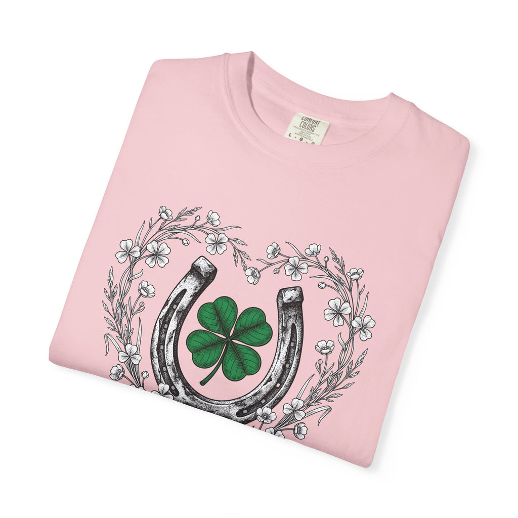 Four Leaf Clover Shirt St Patrick's Day Lucky Gift Women Hand Drawn Tee Shamrock T-Shirt Irish Fan Hand Drawn Tshirt Fortune Graphic Vintage