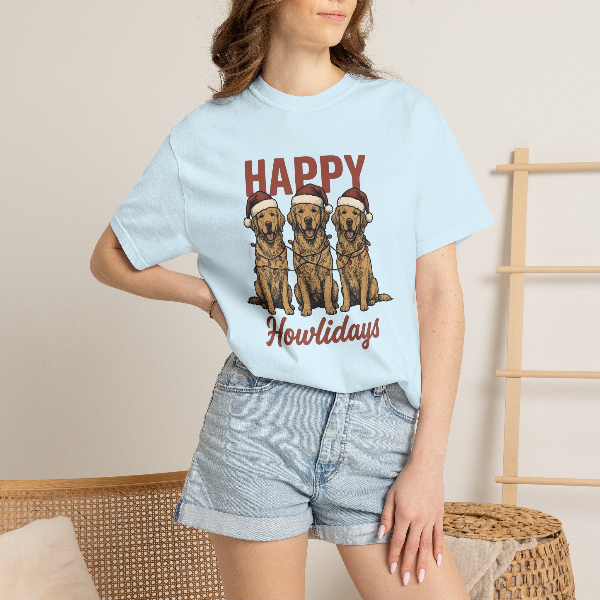 Retriever Dog Shirt Christmas Animal Gift Women Hand Drawn Tee Dog T-Shirt Xmas Fan Canine Graphic Tshirt Line Art Santa Claus Hat Tshirt