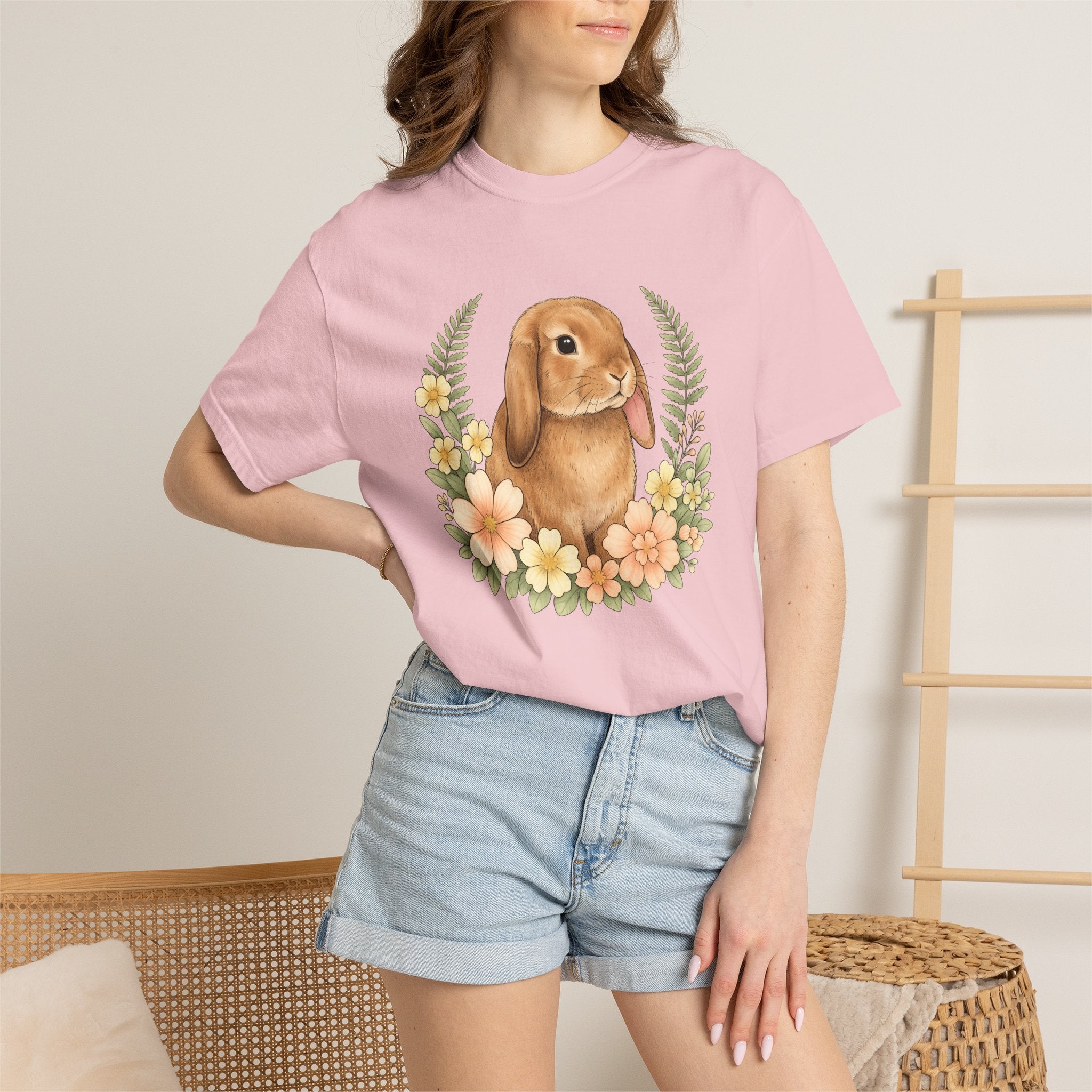 Hare Floral Shirt Easter Critter Gift Women Cartoon Tee Rabbit T-Shirt Easter Fan Bunny Tshirt Creature Graphic Rustic Garden Blooms Tshirt