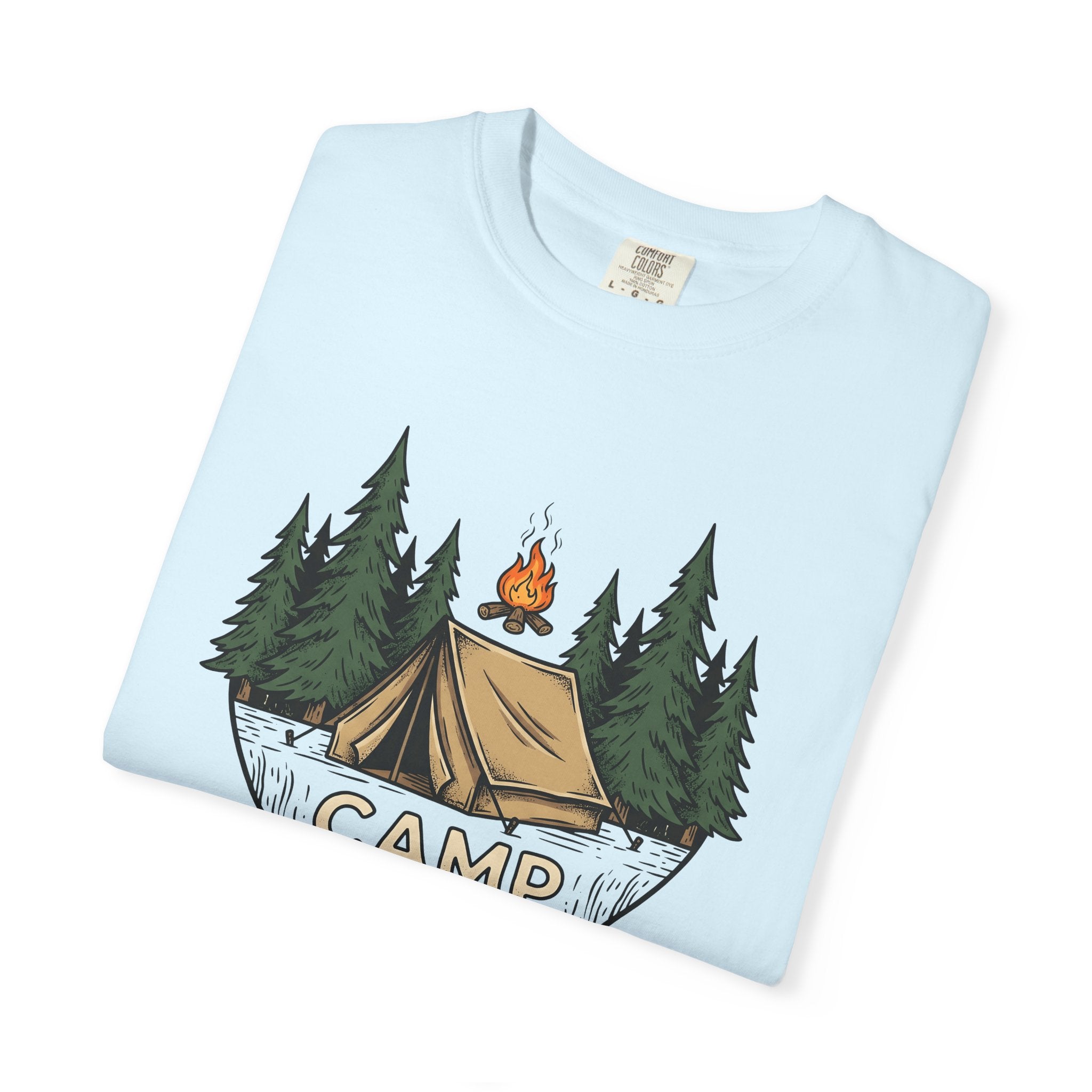 Camping Tent Shirt Camping Adventure Gift Women Line Art Tee Shelter T-Shirt Camper Enthusiast Illustration Design Graphic Cartoon Pine