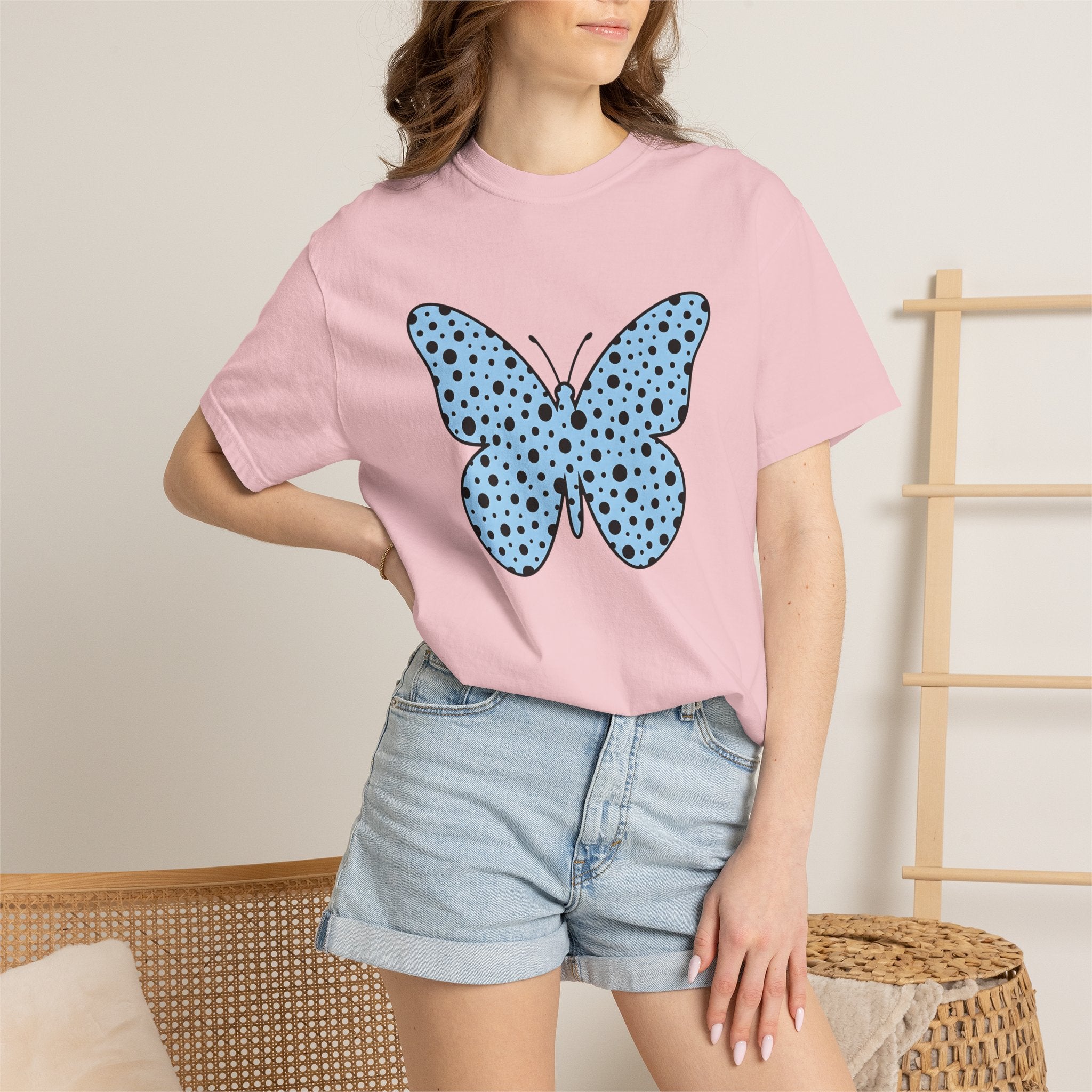Butterfly Shirt Easter Flowers Gift Women Simple Tee Butterfly T-Shirt Easter Fan Minimalist Tshirt Floral Graphic Contemporary Dots Tshirt