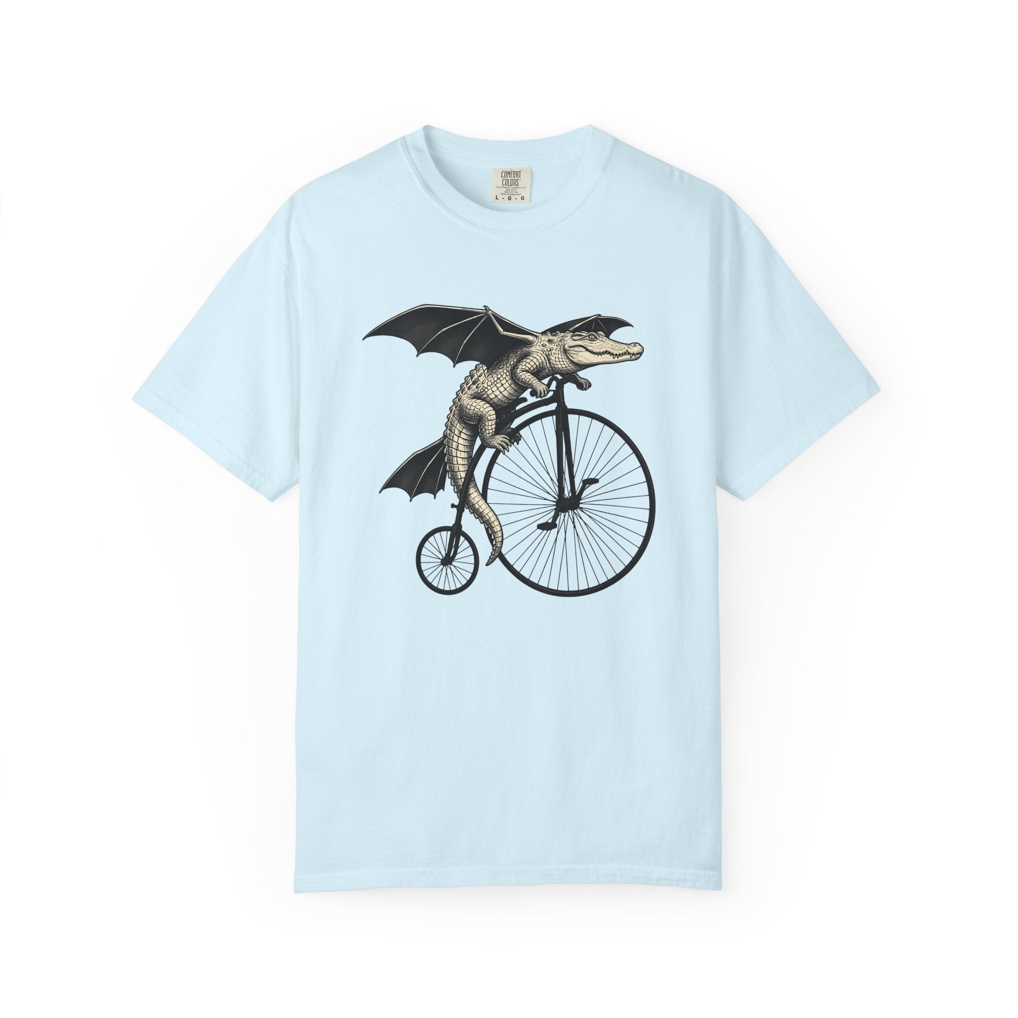 Crocodile Wings Bike Shirt Fantasy Wildlife Gift Women Retro Tee Alligator Bike T-Shirt Fantasy Fan Vintage Tshirt Wildlife Graphic Sketch