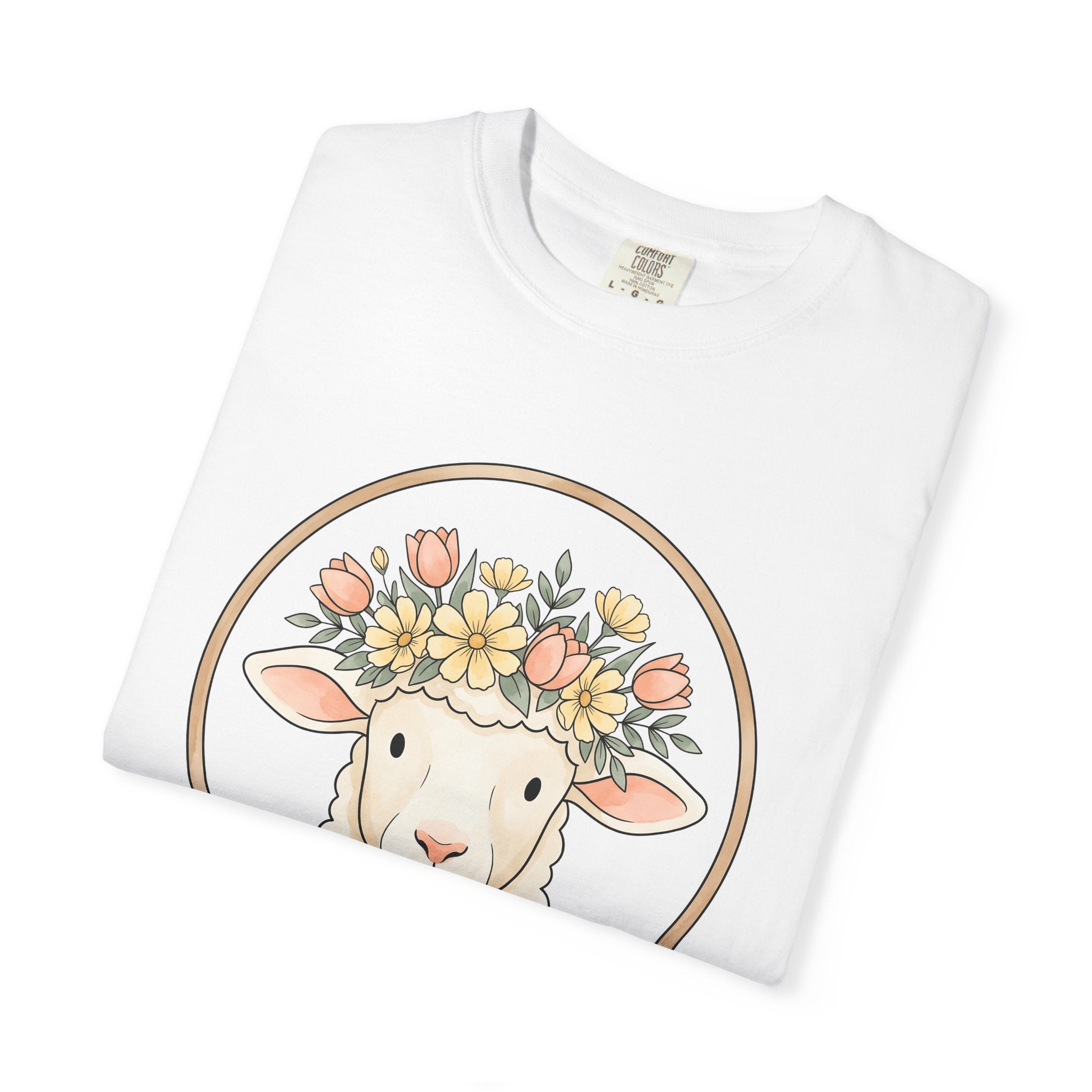 Lamb Floral Garland Shirt Easter Flora Gift Women Illustration Tee Wreath T-Shirt Spring Fan Floral Tshirt Botanical Graphic Doodle Tulip