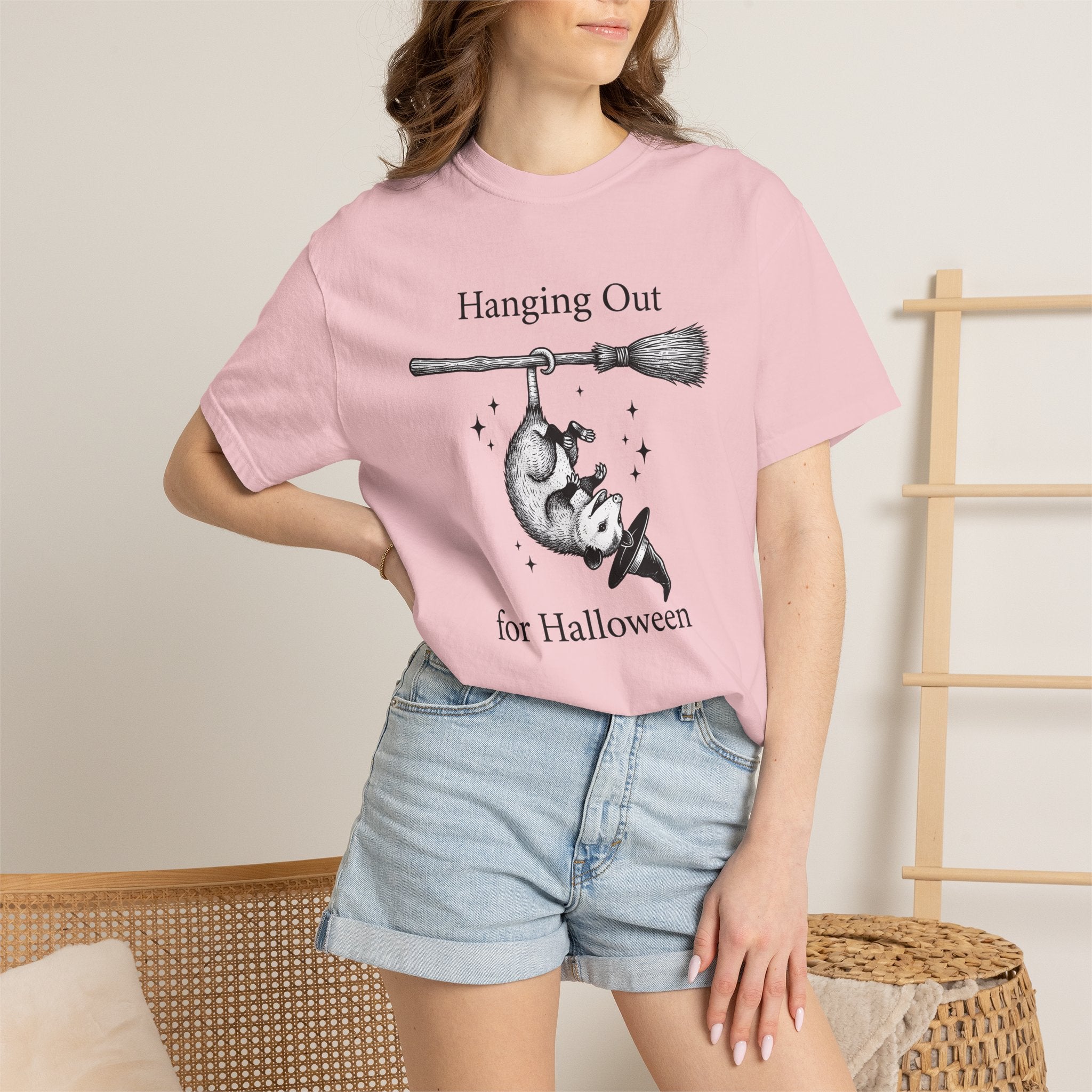 Possum Flying Broom Shirt Halloween Creatures Gift Women Line Art Tee Opossum T-Shirt Spooky Fan Minimalist Tshirt Monster Graphic Rustic