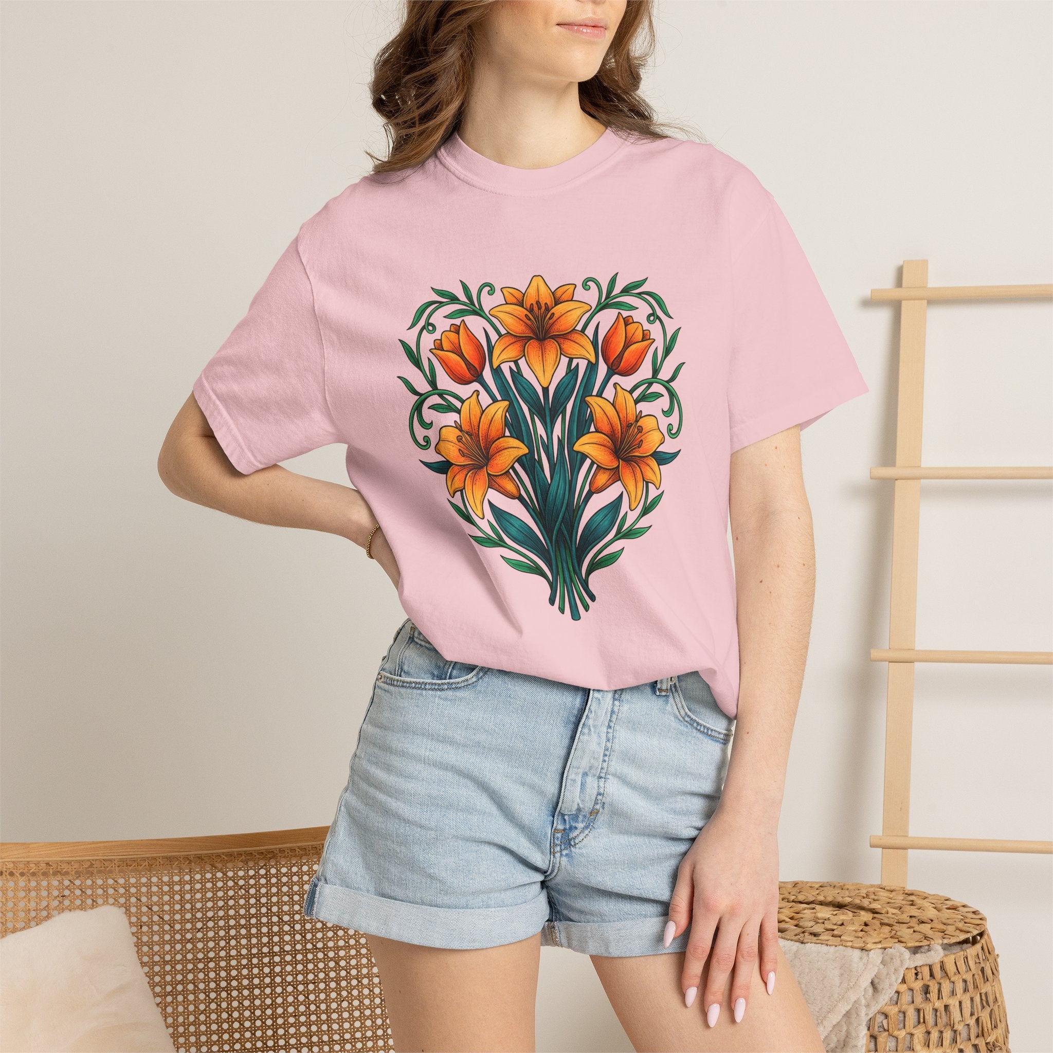 Fresh Lily Stems Shirt Easter Bouquet Gift Women Garden Sketch Tee Lily T-Shirt Spring Fan Sketchbook Tshirt Floral Graphic Line Art Plant